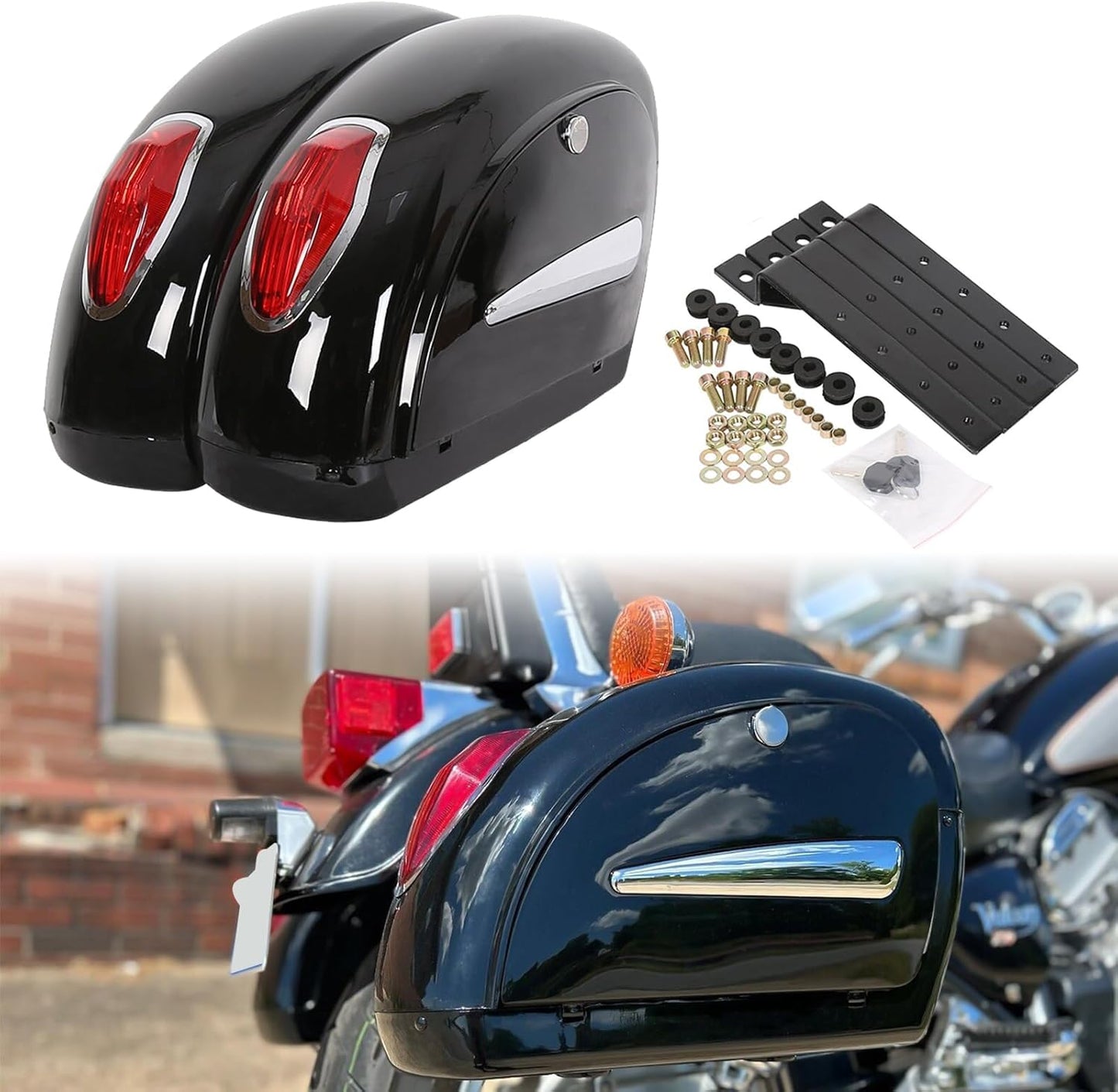 Universal Motorcycle Saddlebags with Lock & Lights for Cruisers