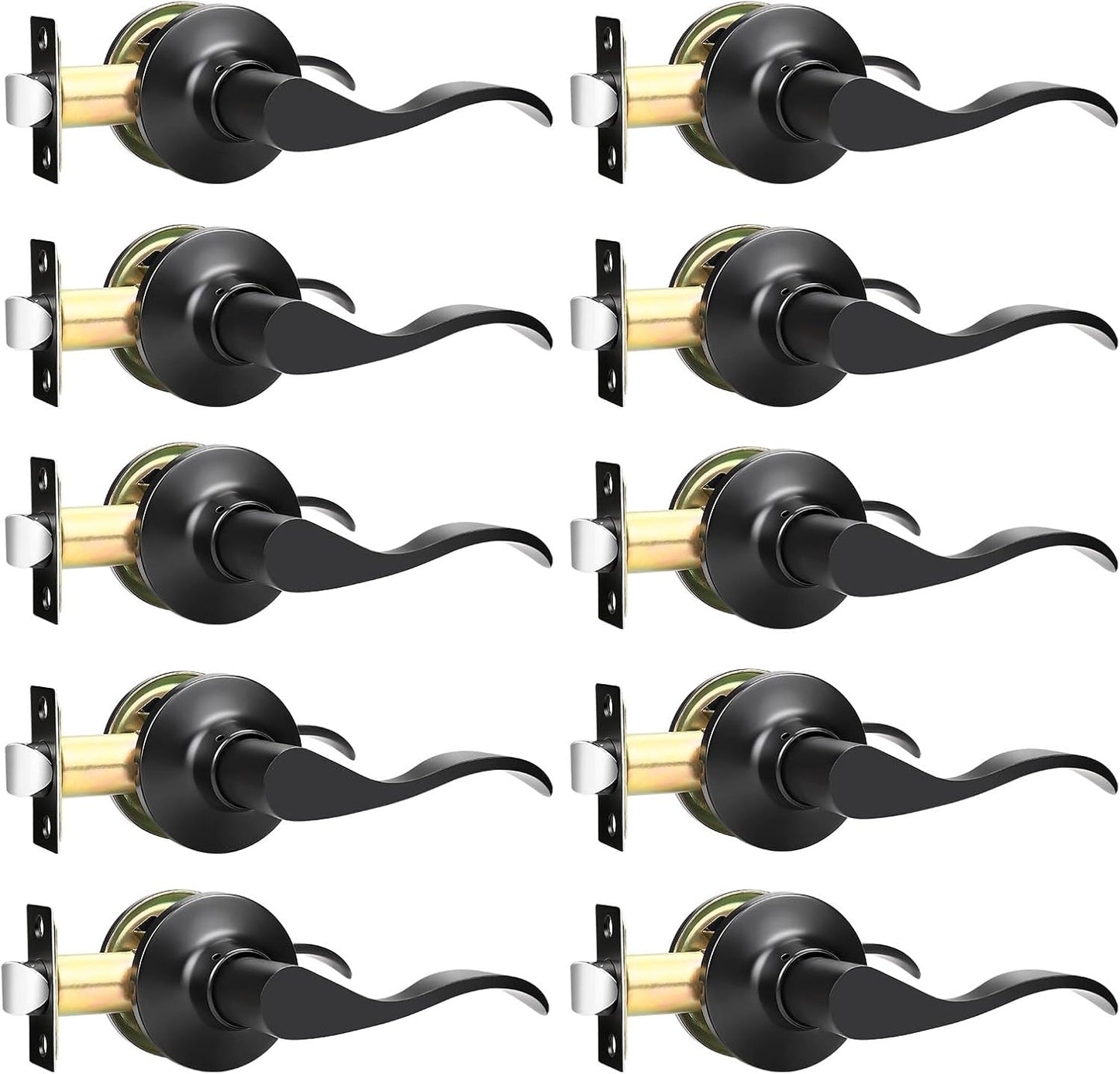 GOBEKOR 10 Pack Black Passage Lever Handle for Interior Doors