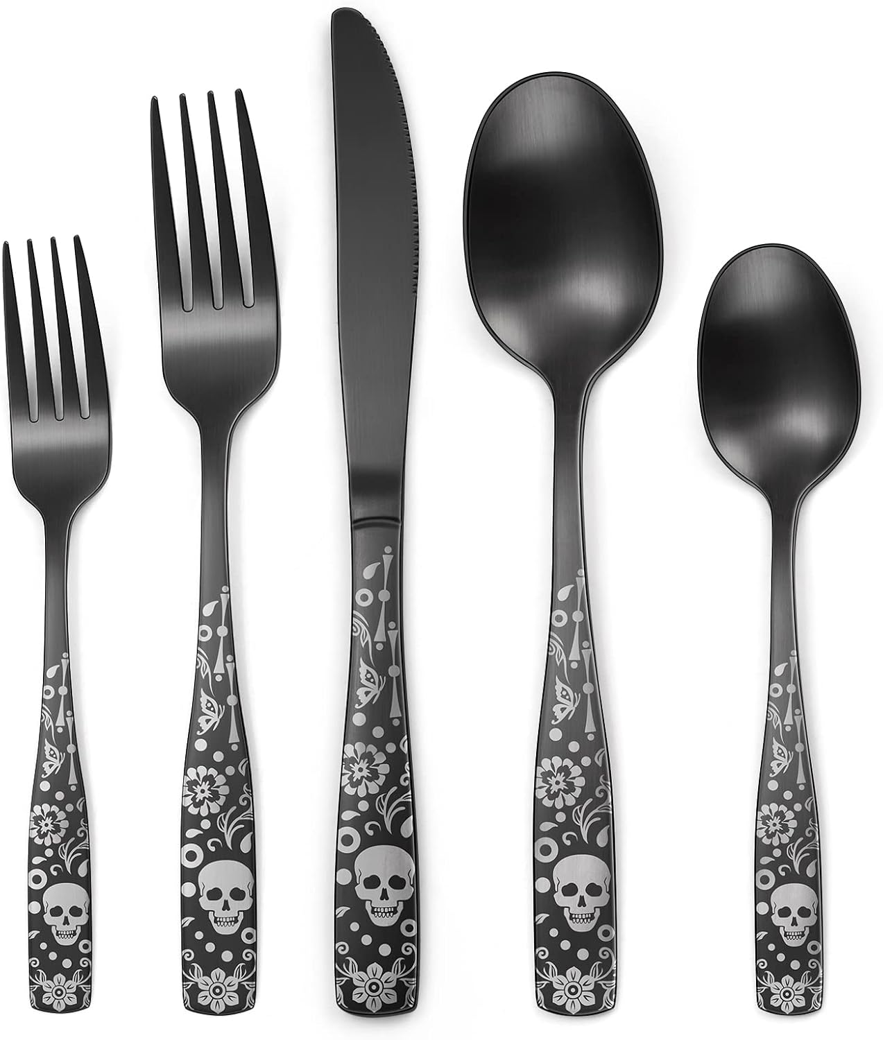 Pattern Matte Silverware Set for 8 - Gothic Black Flatware