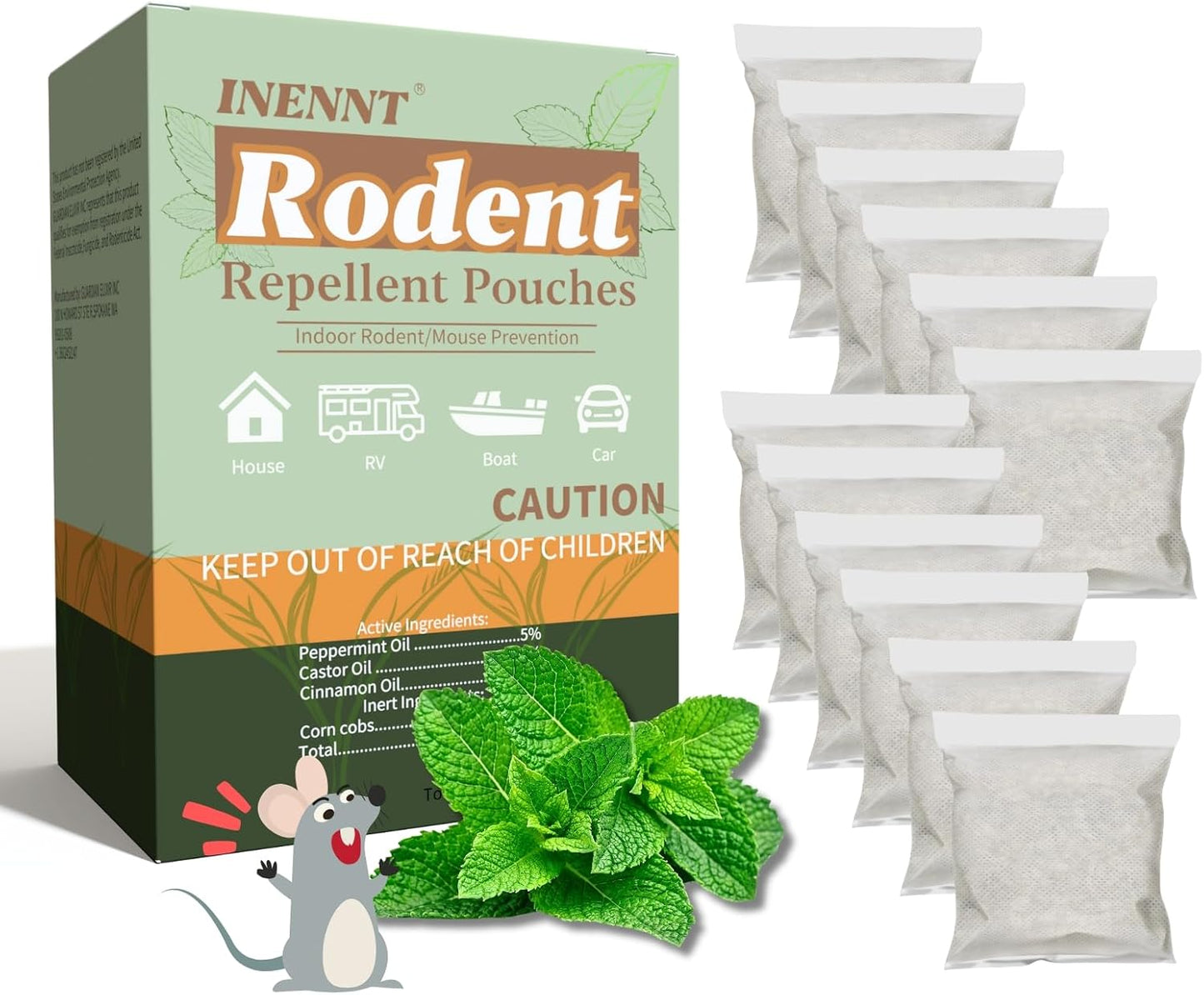 12-Pack Peppermint Pouches: Indoor Rodent Repellent
