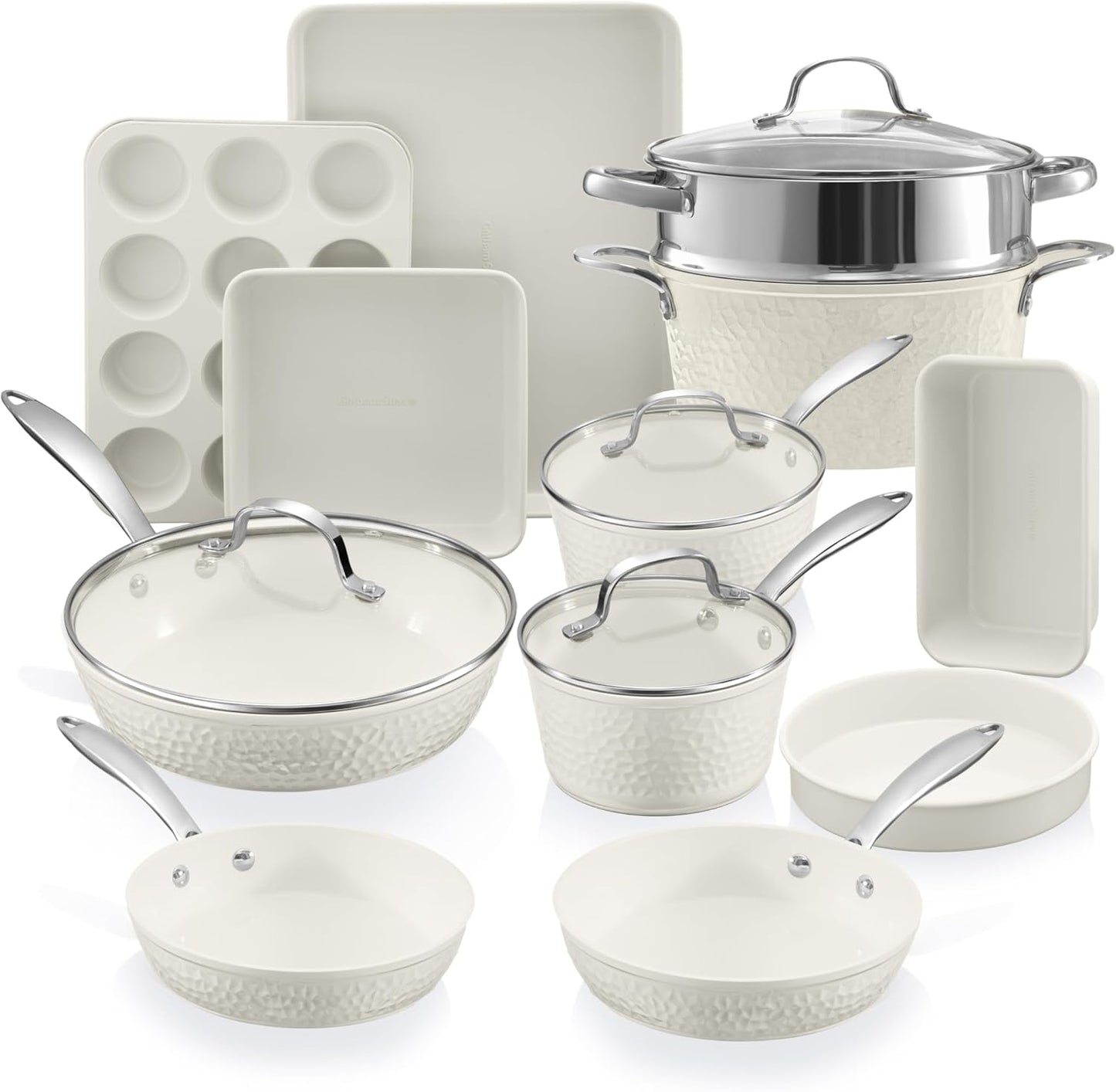 Gotham Steel Hammered 15Pcs Ceramic Cookware Set Nonstick