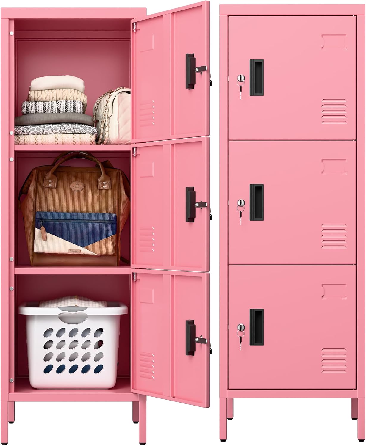 Aobabo Metal Locker - Stylish Pink 3 Door Storage Solution