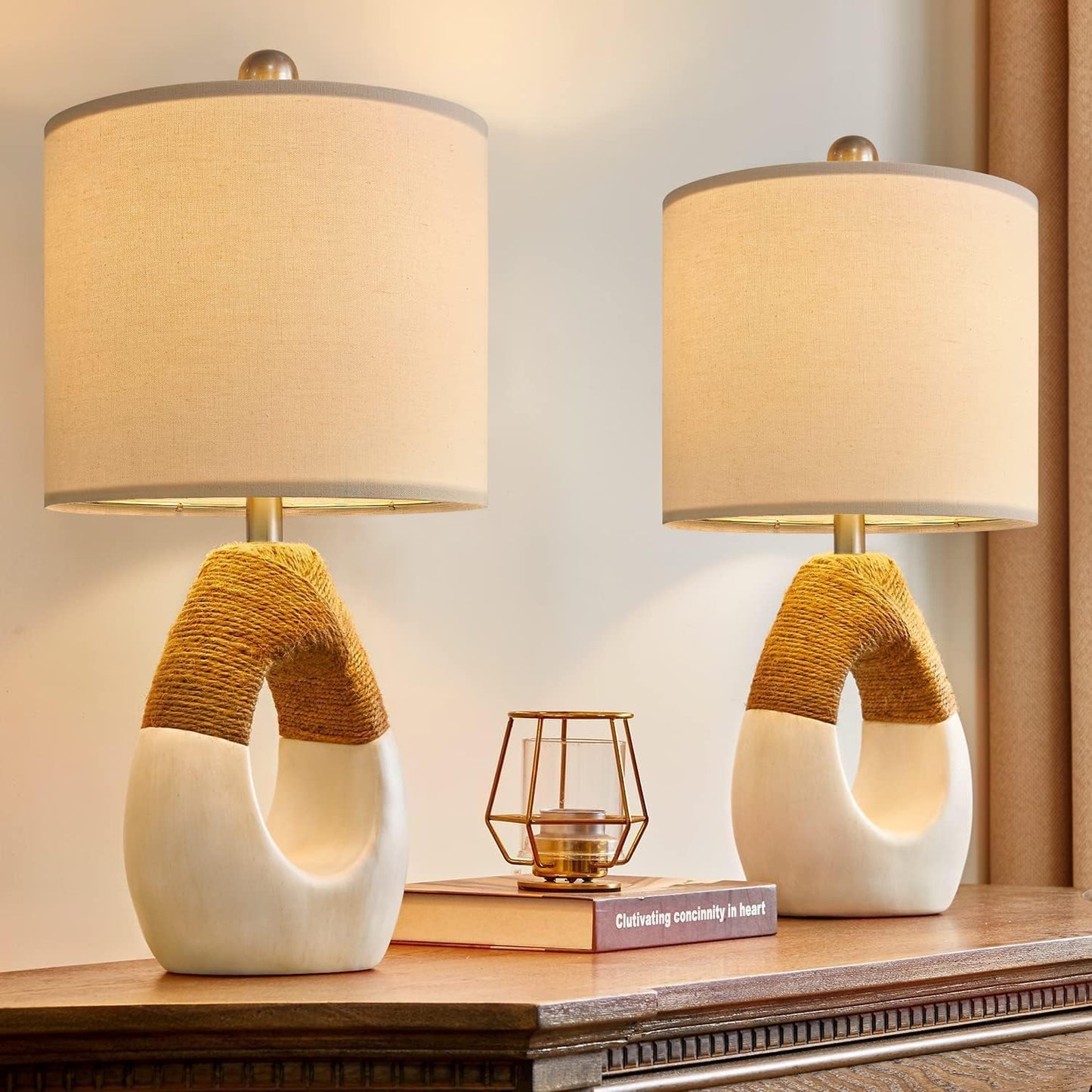 Boho Table Lamps Set of 2 for Bedroom and Living Room Decor