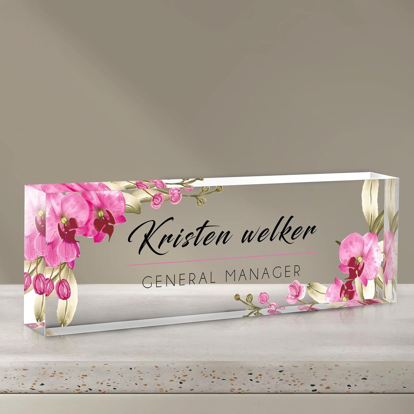 Personalized Desk Name Plate - Custom Office Gift - Orchids