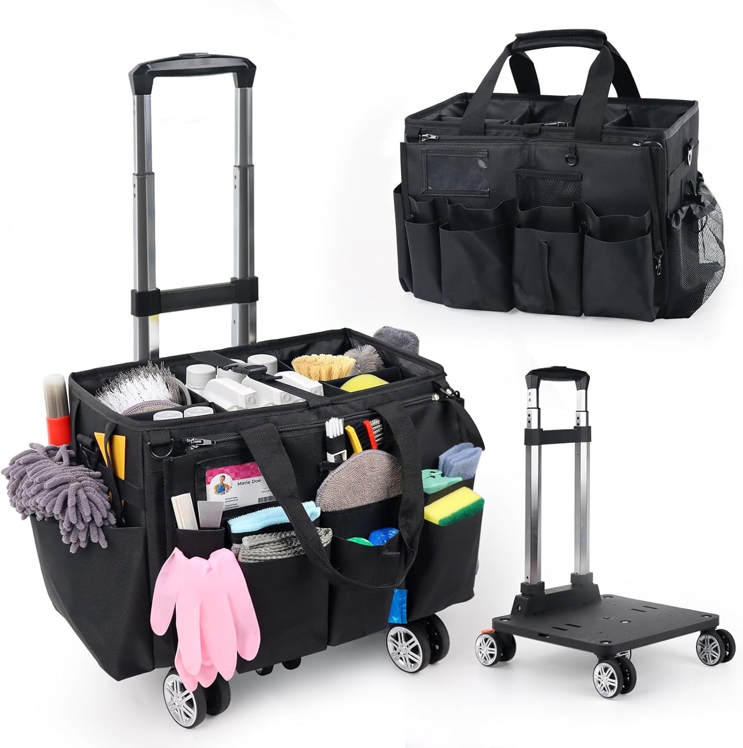 Rolling Cleaning Caddy Bag with Detachable Trolley for Organizing