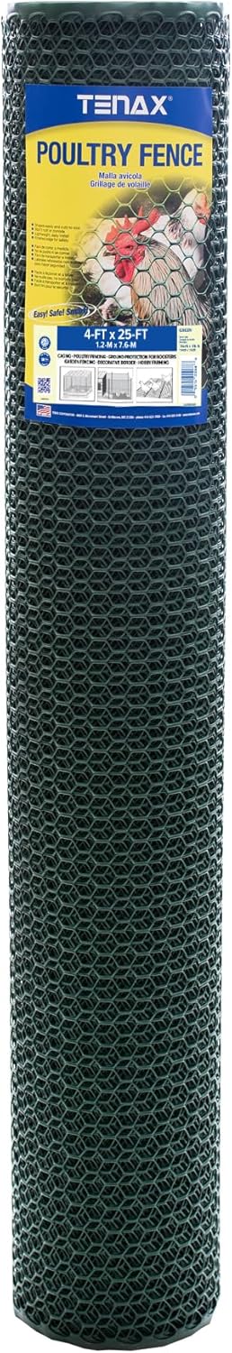 Tenax 72120428 Poultry Fence - 4ft x 25ft Green Hexagonal Mesh