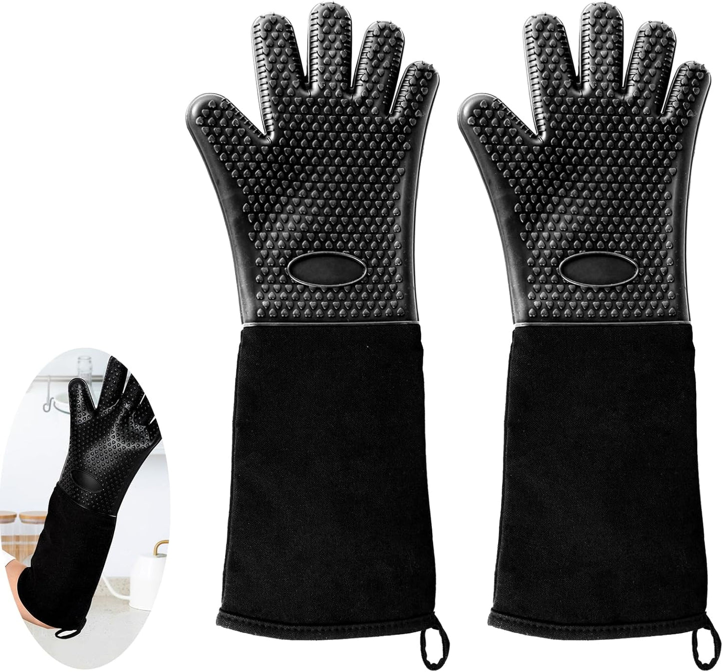 Extra Long Heat Resistant Oven Mitts - Non-Slip Grip for BBQ & Baking