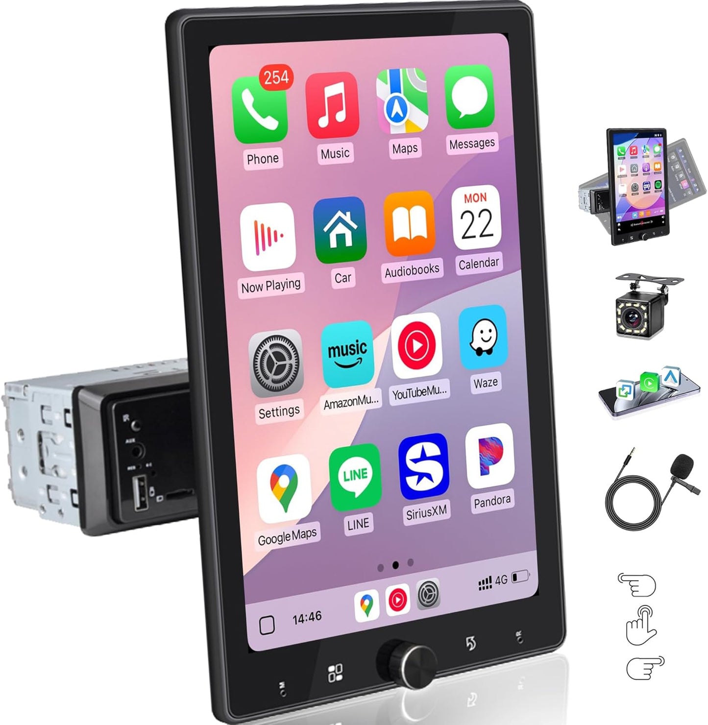 10.4 Inch Single Din Car Stereo with Wireless Carplay Features