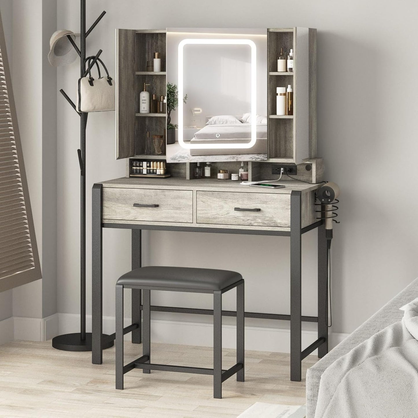 Vanity Desk with Lighted Mirror & Power - Glam Your Space!