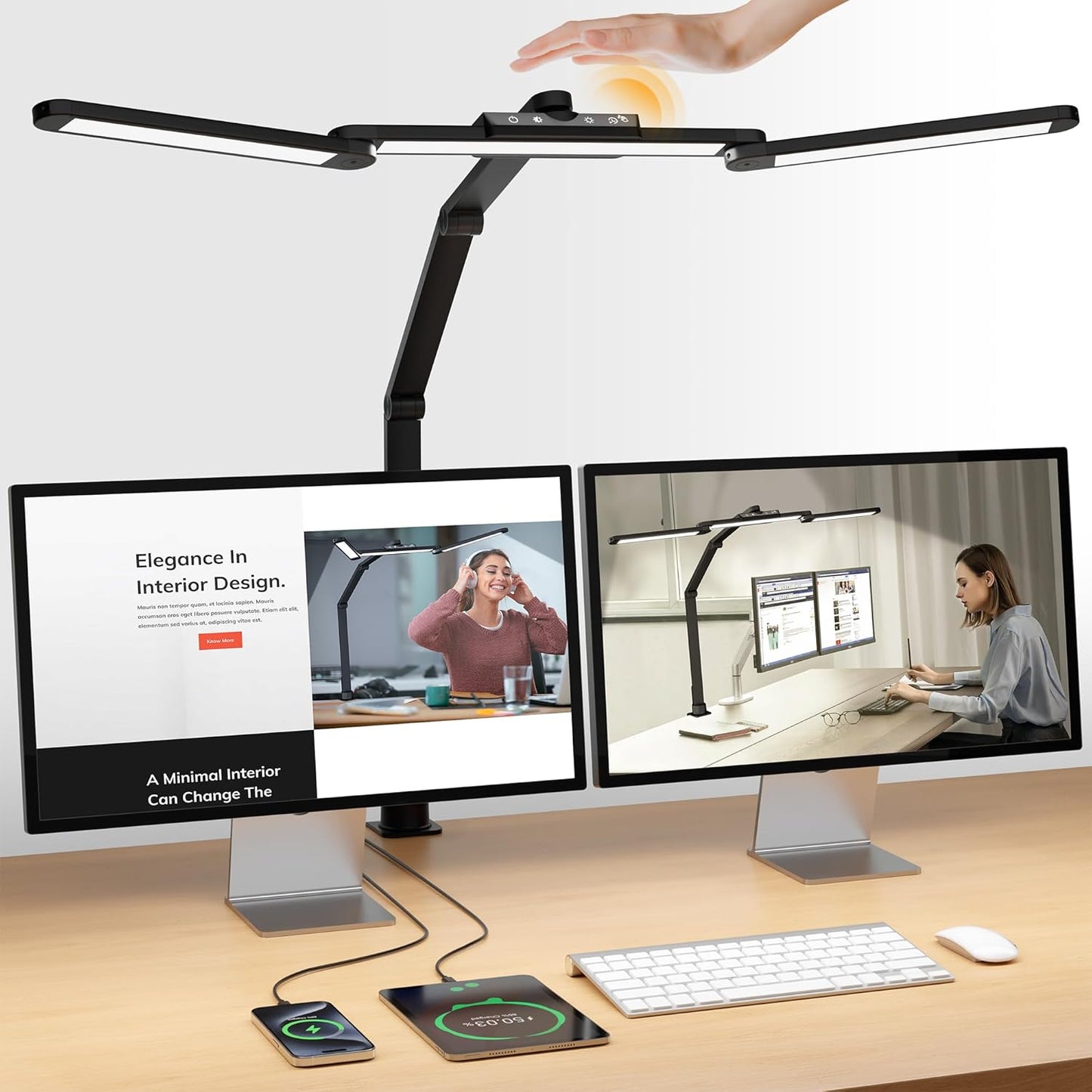 24W Gesture Sensor Clamp Lamp - USB+C Ports