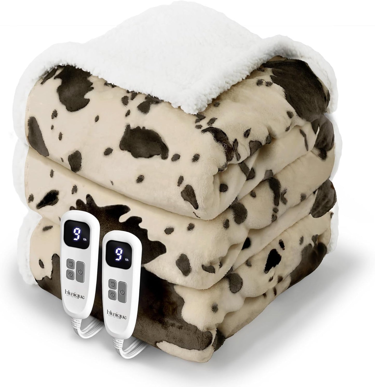Cow Print Heated Electric Blanket King Size with Dual Control