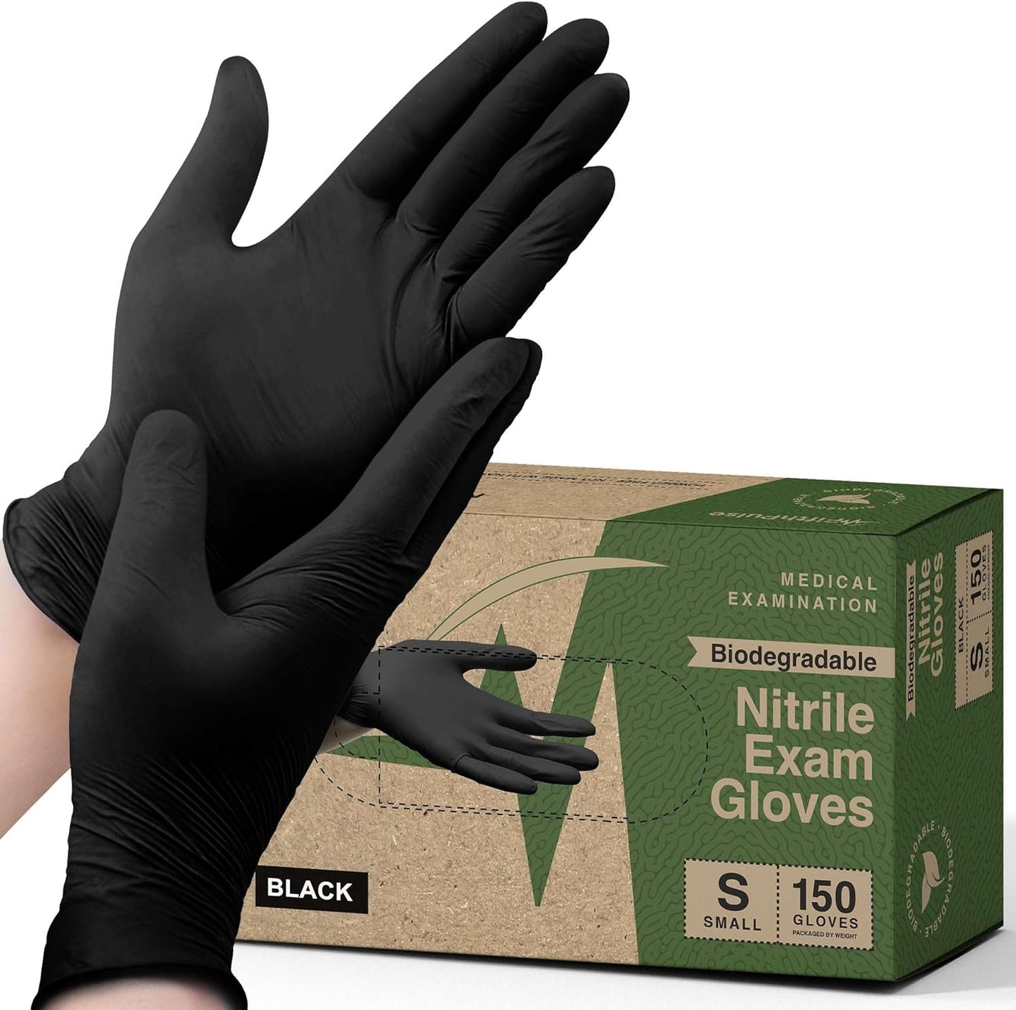 150 Biodegradable Black Nitrile Gloves by FifthPulse