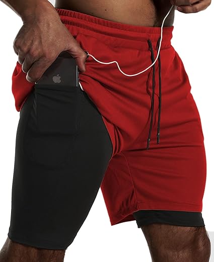 JWJ Mens 2 in 1 Running Shorts Quick Dry Athletic Workout Gear