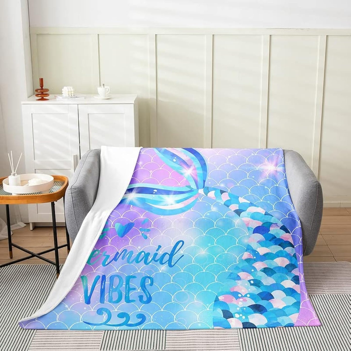 Mermaid Ocean Theme Kids Fleece Blanket, All Season Breathable Plush 60x80