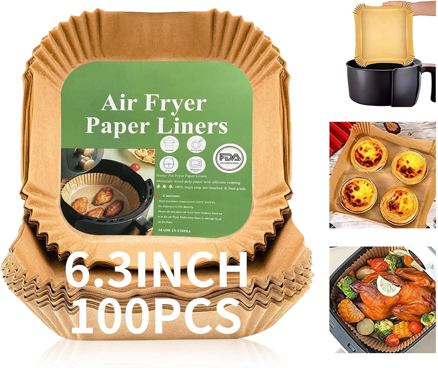 Oil-proof Disposable Air Fryer Liners - 125PCS 6.3 Non-stick Parchment