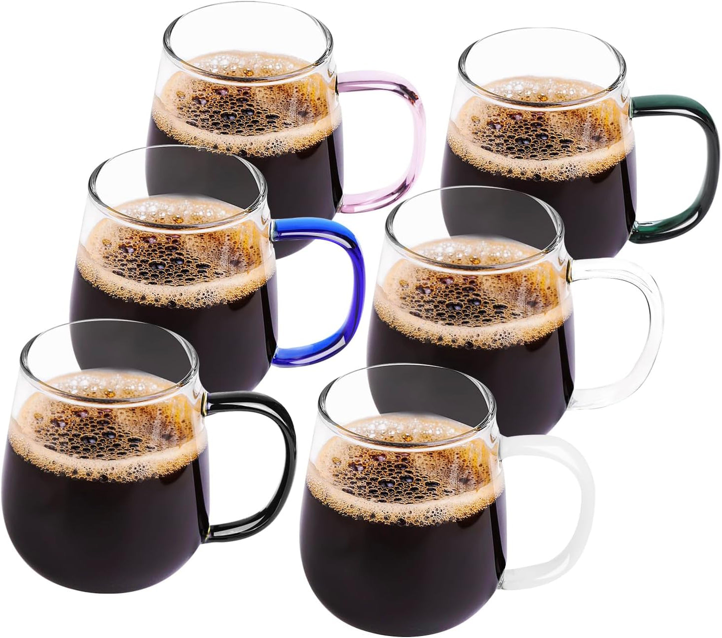 Set of 6 Colorful Borosilicate Glass Coffee Mugs for Beverages
