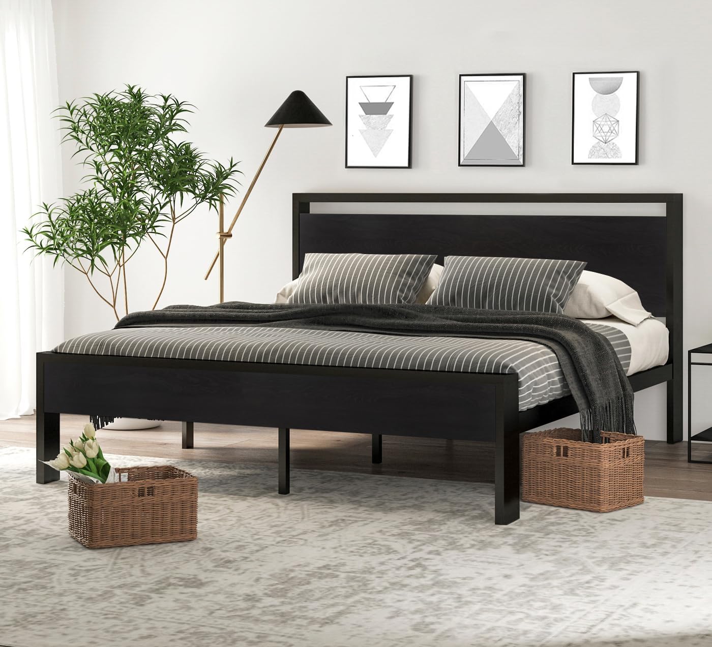 14 Inch King Size Metal Platform Bed Frame with Storage Space