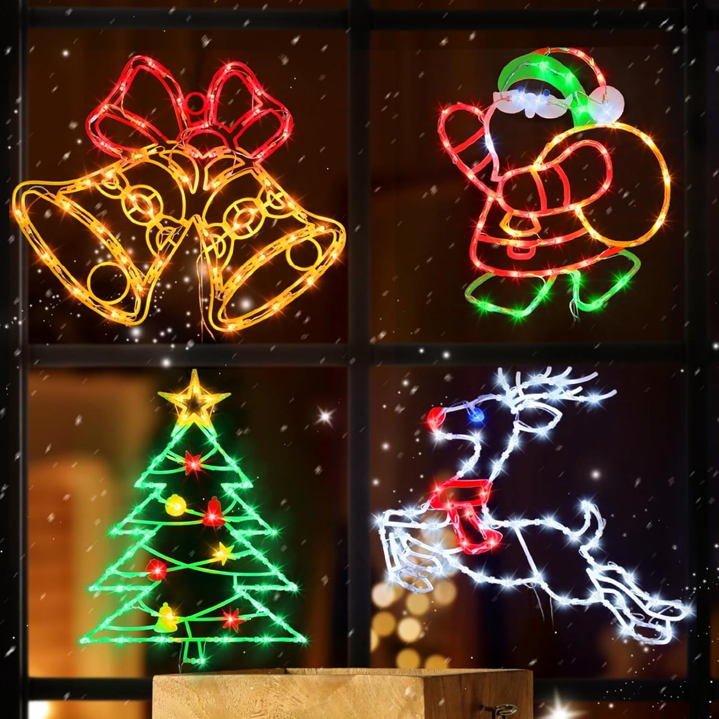 16in Christmas Window Silhouette Lights - 4 Pack for Holiday Decor