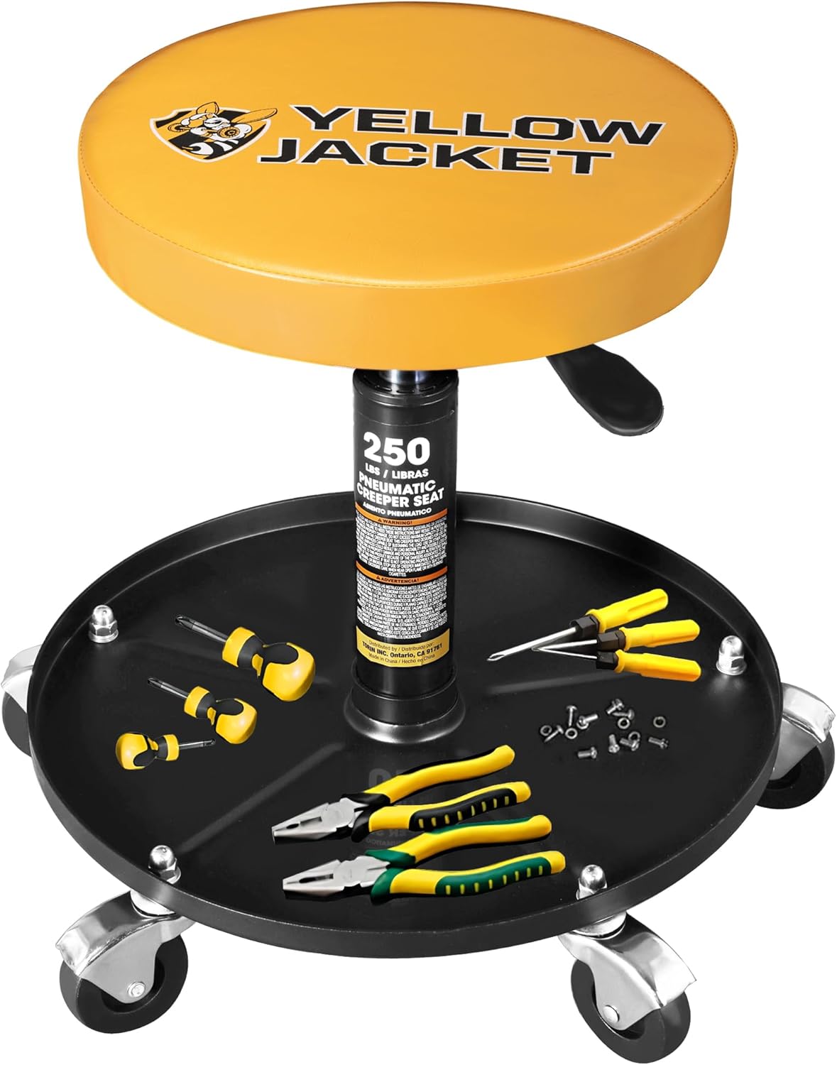 Adjustable Height Rolling Mechanic Stool with Tool Tray for Repairs