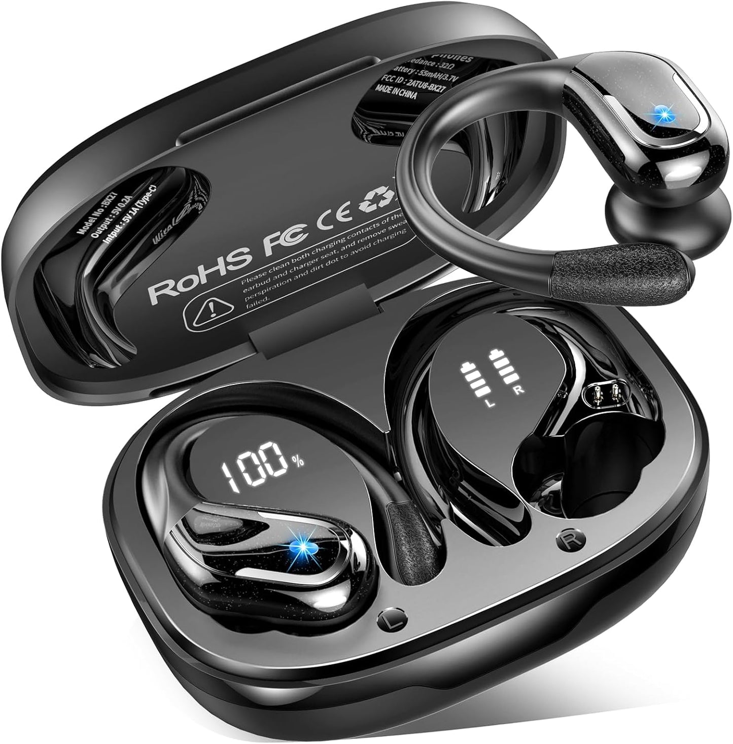 Rulefiss Wireless Earbuds: 75Hrs Stereo, 4 Mic, IP7 Waterproof