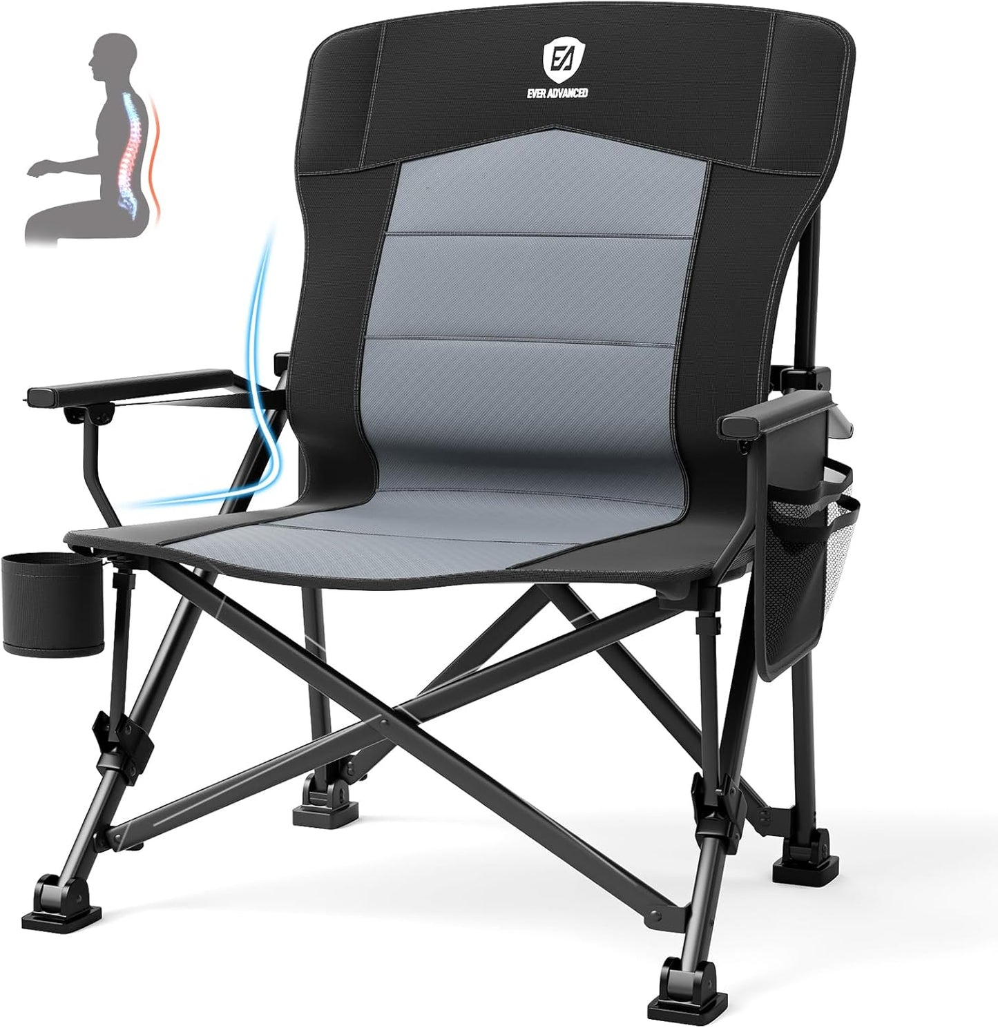 Oversized Folding Camping Chair with Adjustable Lumbar Support