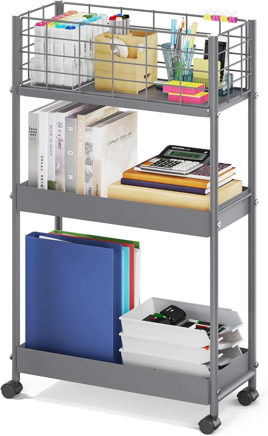 KINGRACK Slim Storage Rolling Cart: Versatile 3-Tier Utility Solution