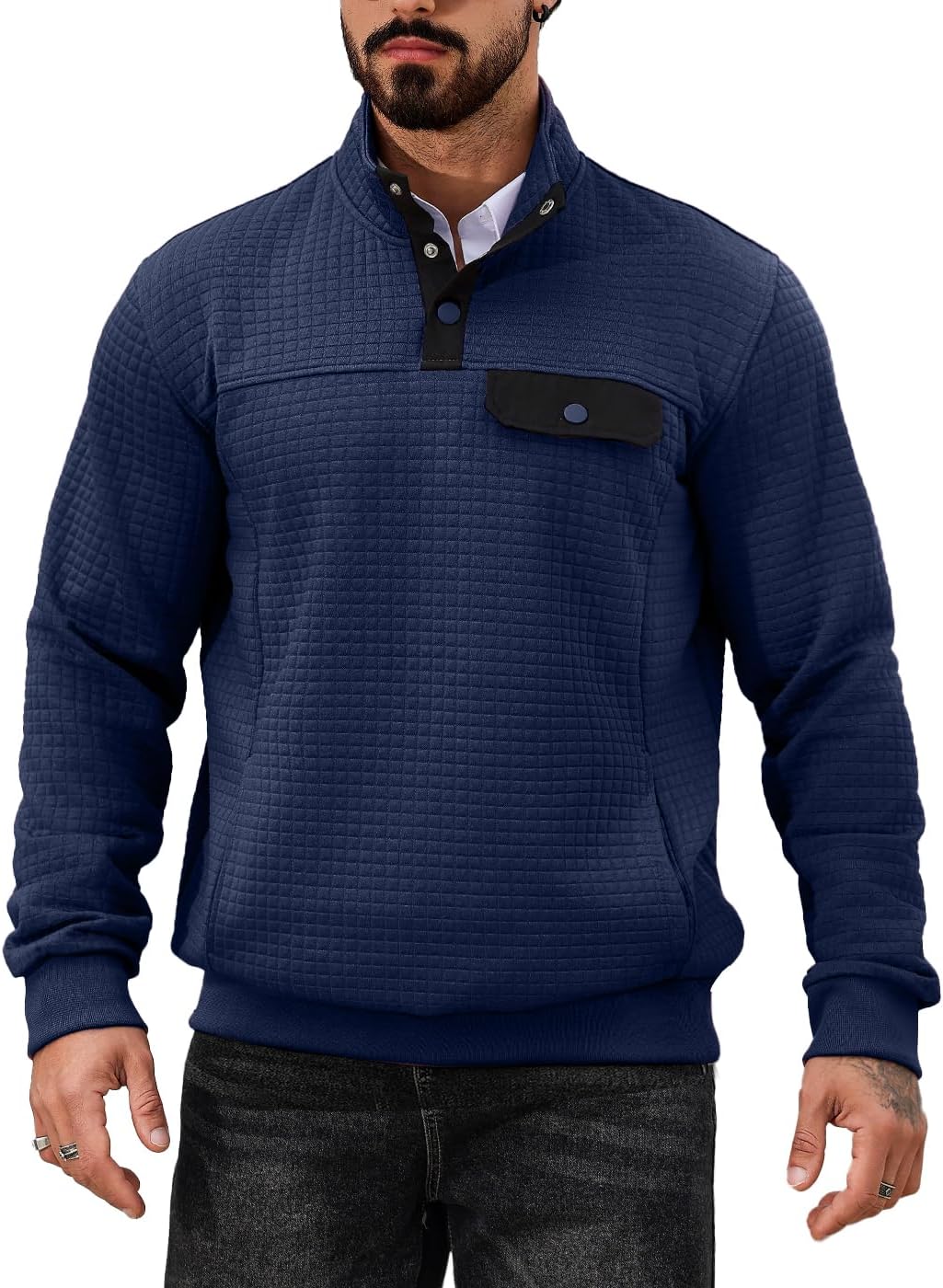 Warmth & Style: Men's Quilted Stand Collar Sweatshirt