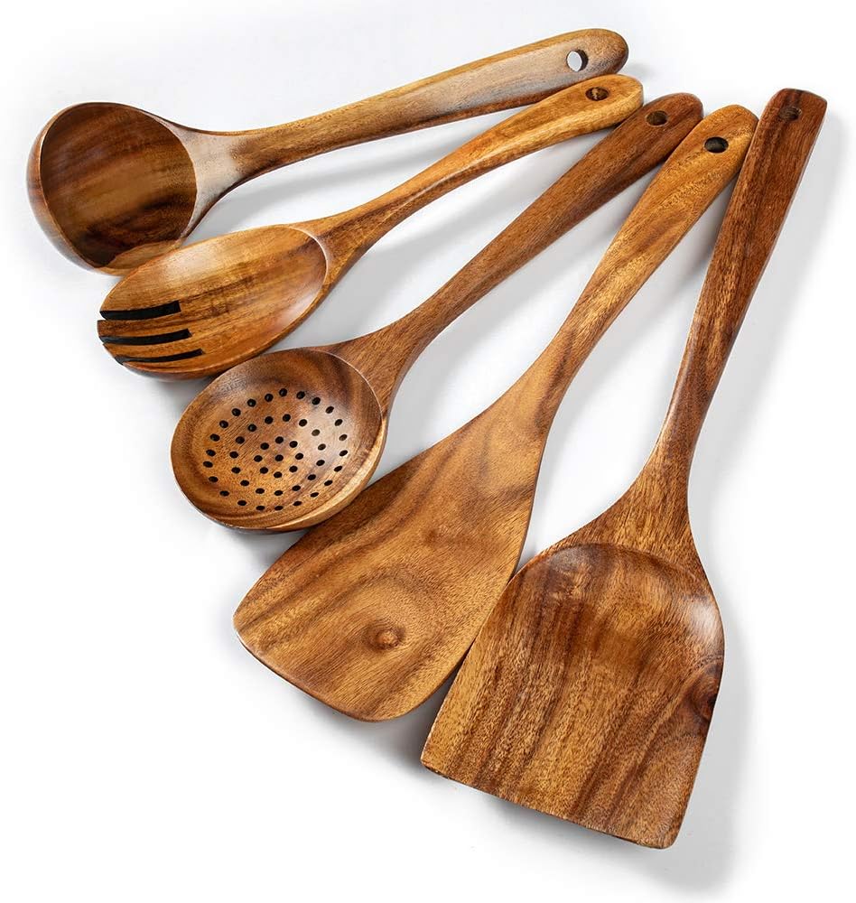 Natural Acacia Wooden Utensils Set for Cooking and Serving