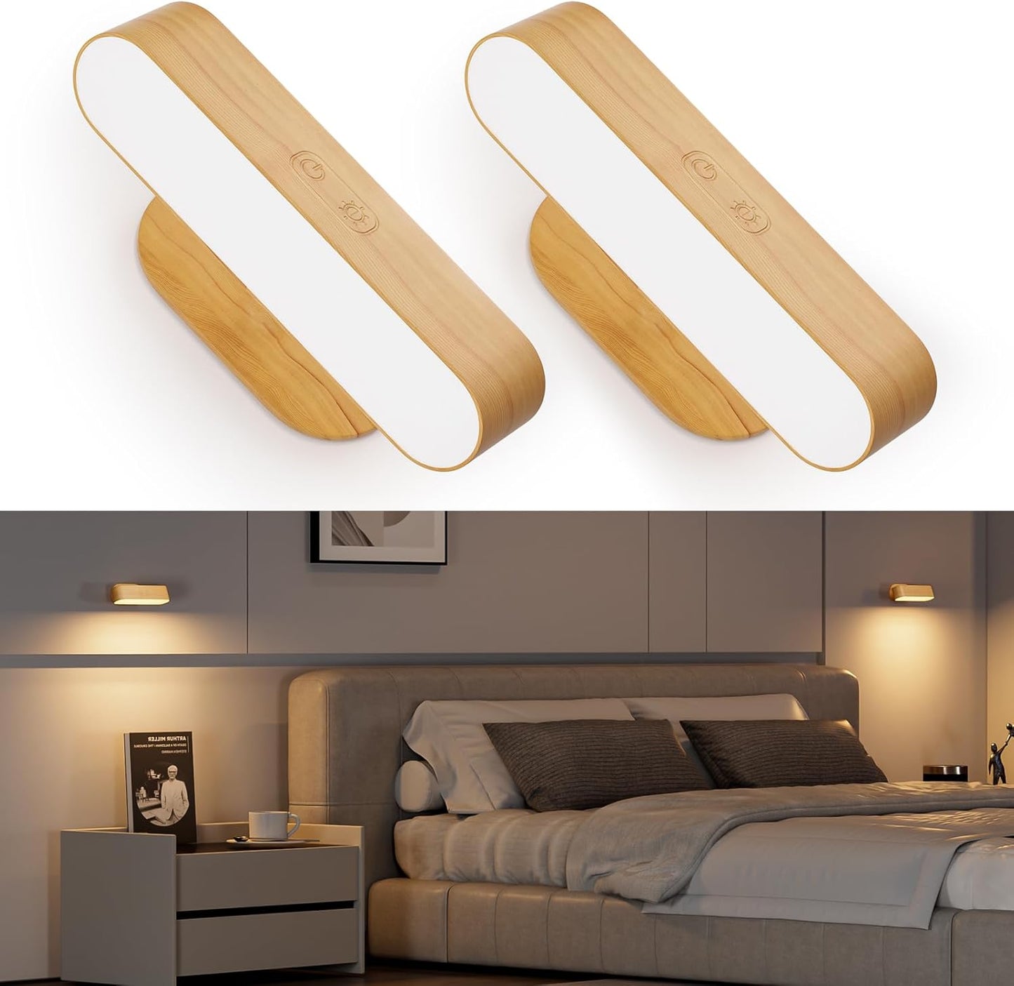 Battery Operated Wall Sconces Set of Two for Bedroom Lighting