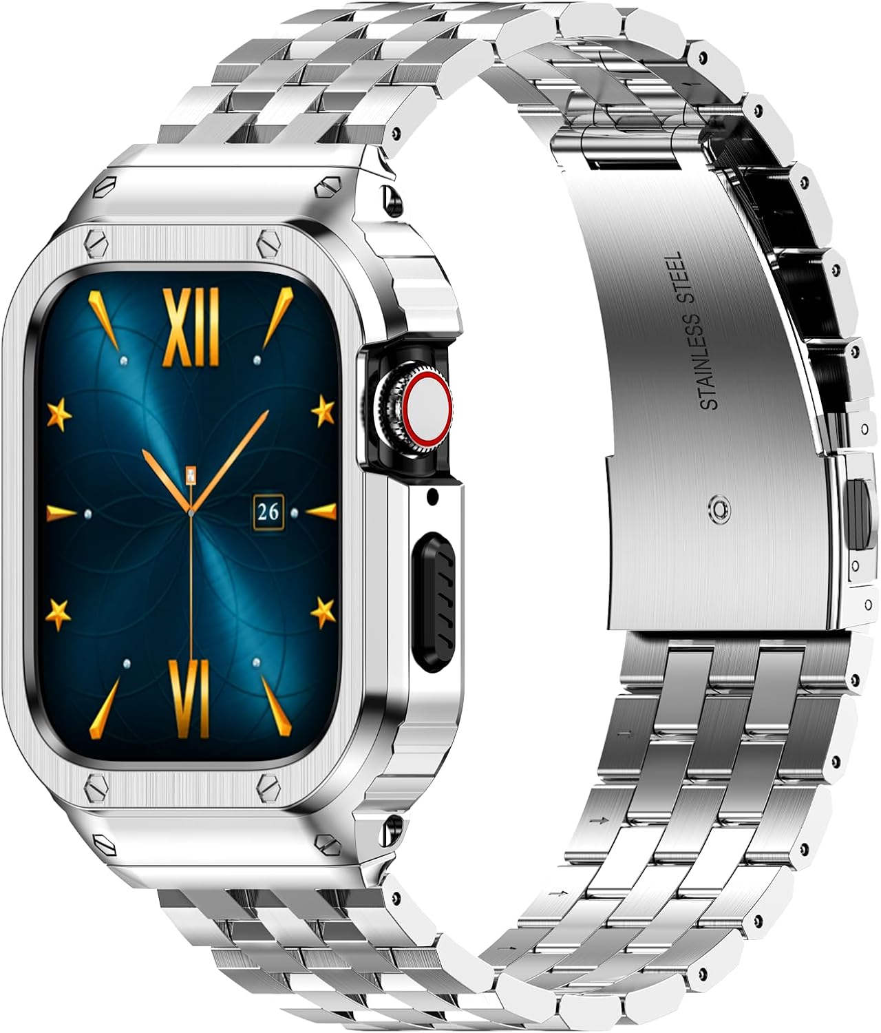 HASLFM Stainless Steel Band with Case for Apple Watch Series 9