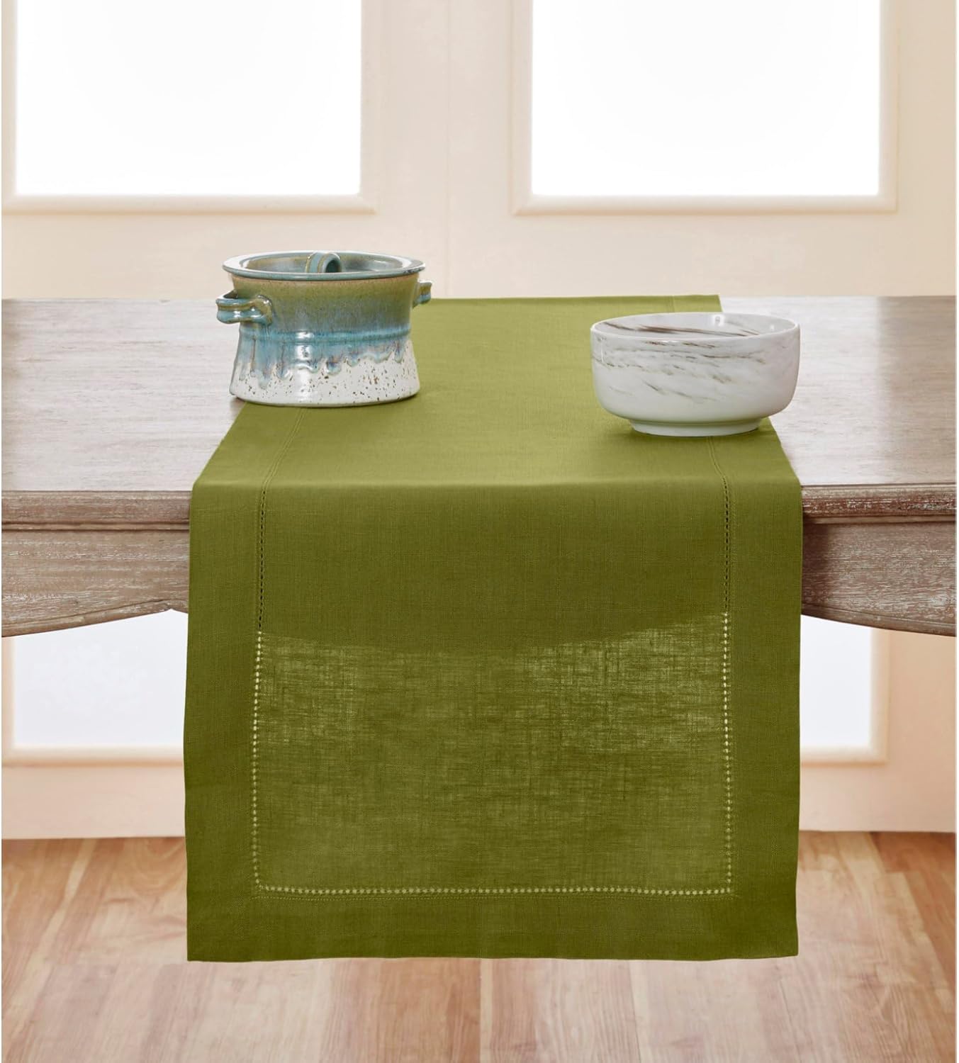 Pure Linen Avocado Green Table Runner for Thanksgiving Decor