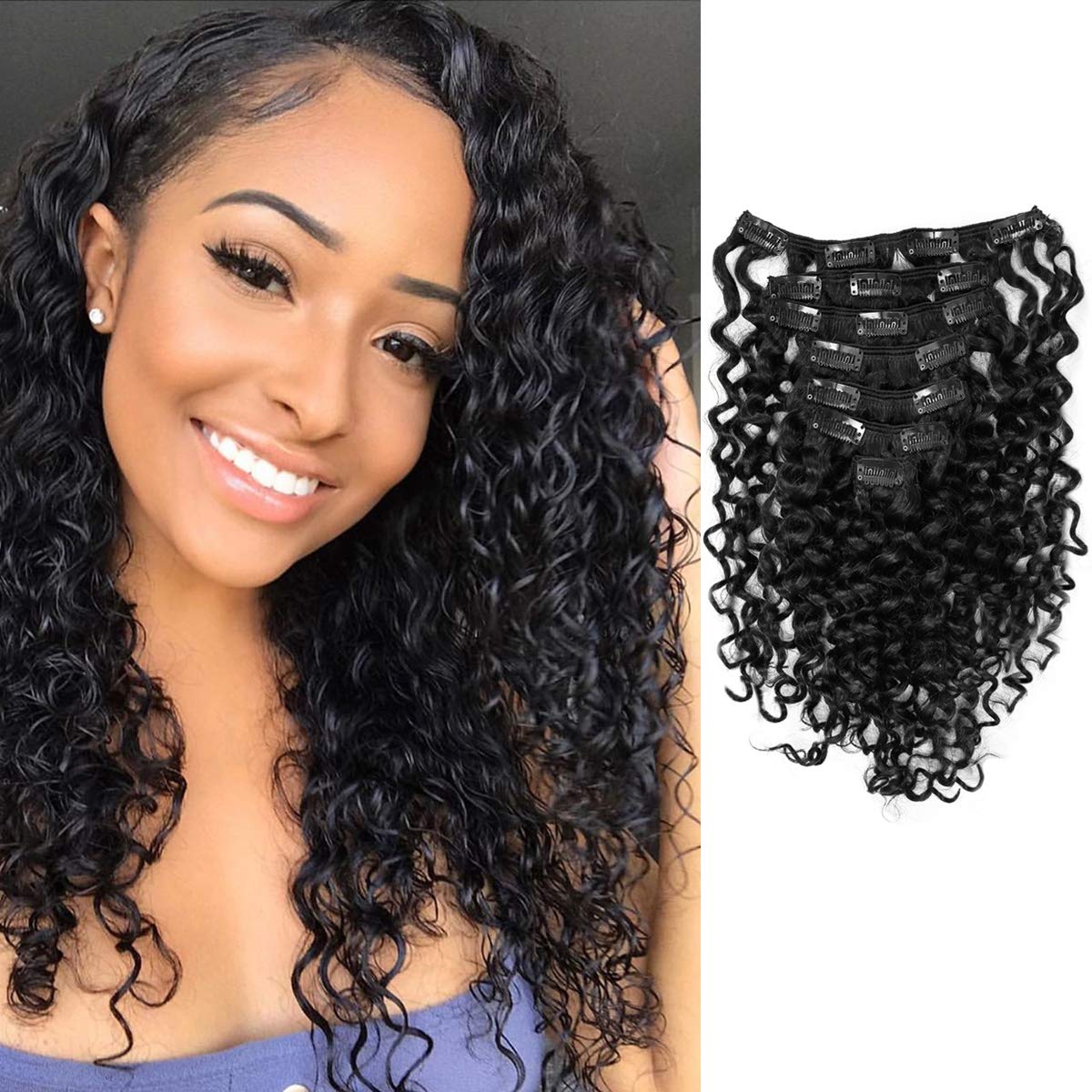 Anrosa Water Wave Clip in Extensions for Natural Black Hair