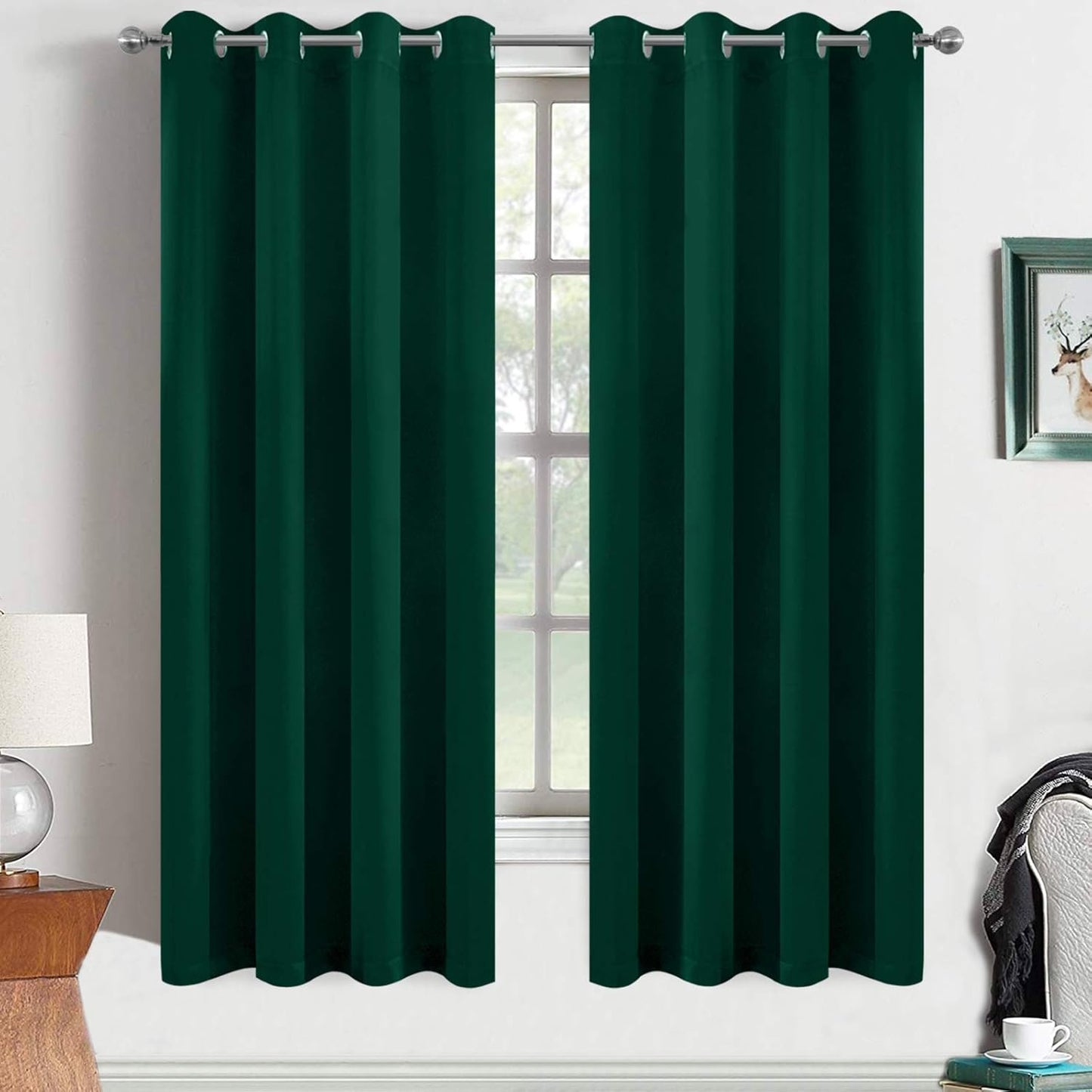 Yakamok 63 Inch Long Dark Green Blackout Curtains for Bedrooms