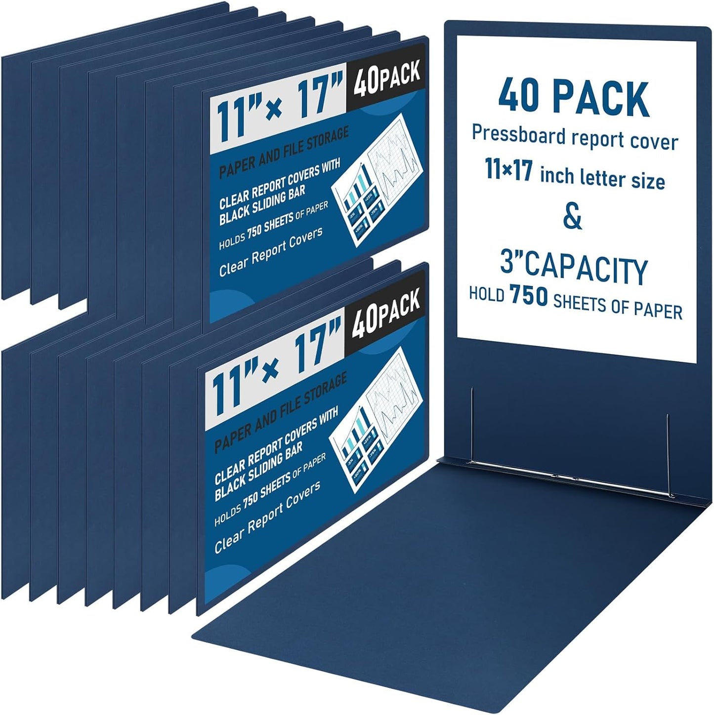 40 Pcs Pressboard Report Cover with Metal Prong Fasteners