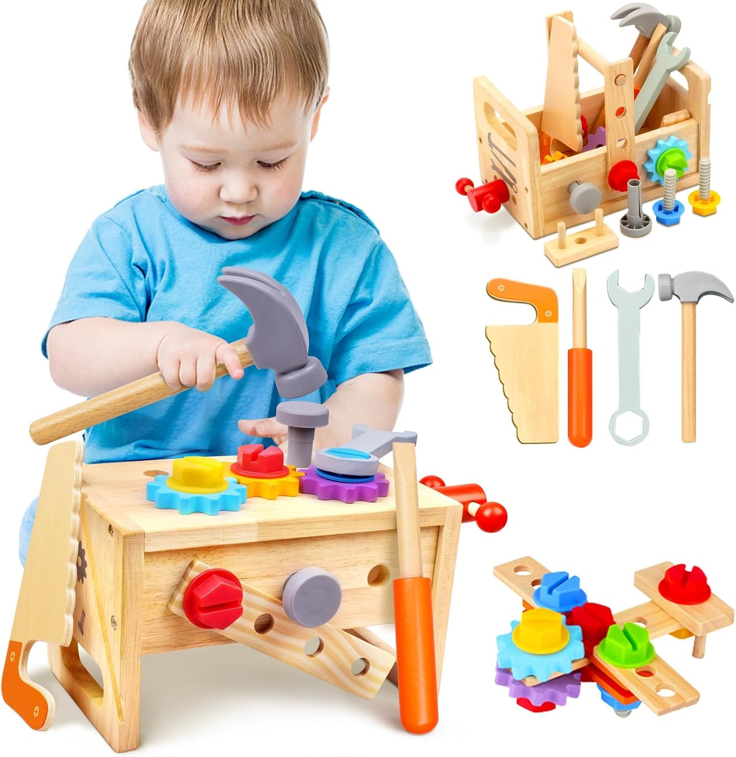 29-Piece Wooden Kids Tool Set: STEM Educational Pretend Play Toy