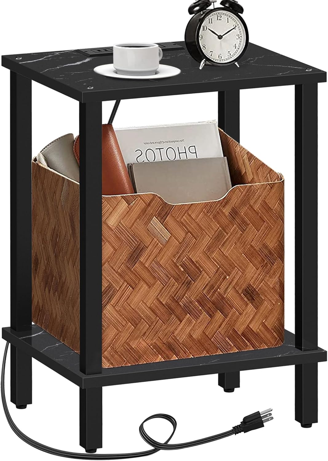 TUTOTAK End Table with Charging Station for Small Spaces
