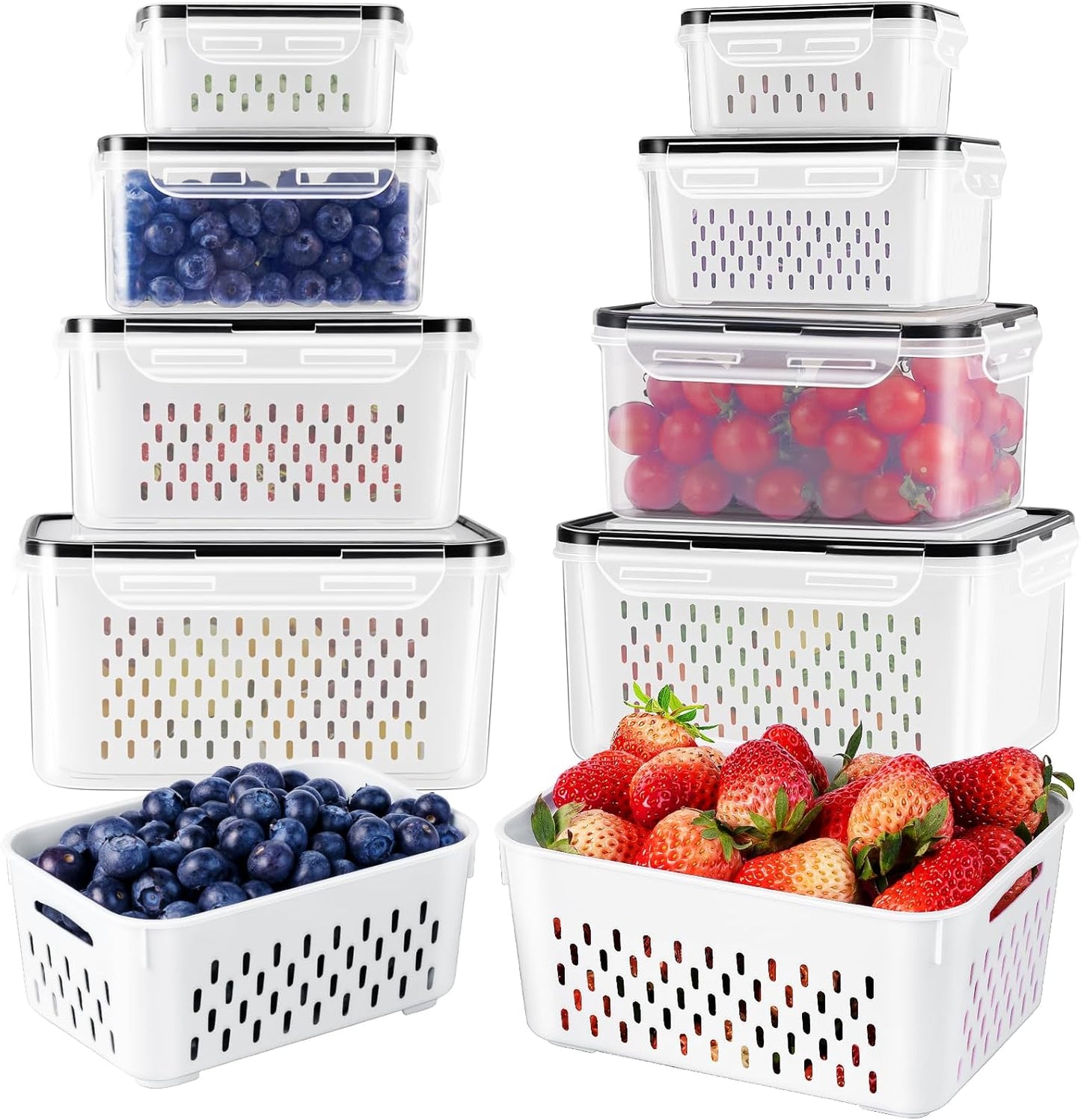 8 PCS Fruit Storage Containers for Fridge with Colanders
