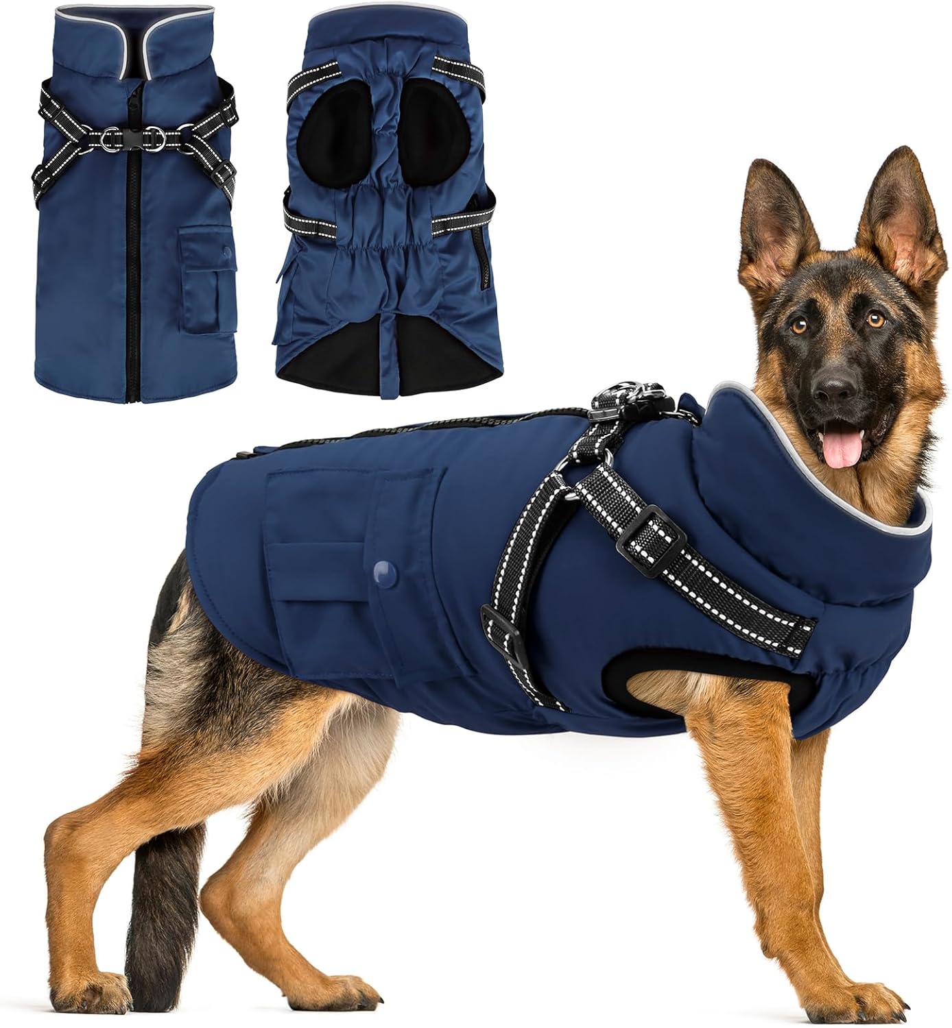 Dog Winter Coat with Harness for Medium Dogs - Waterproof Jacket