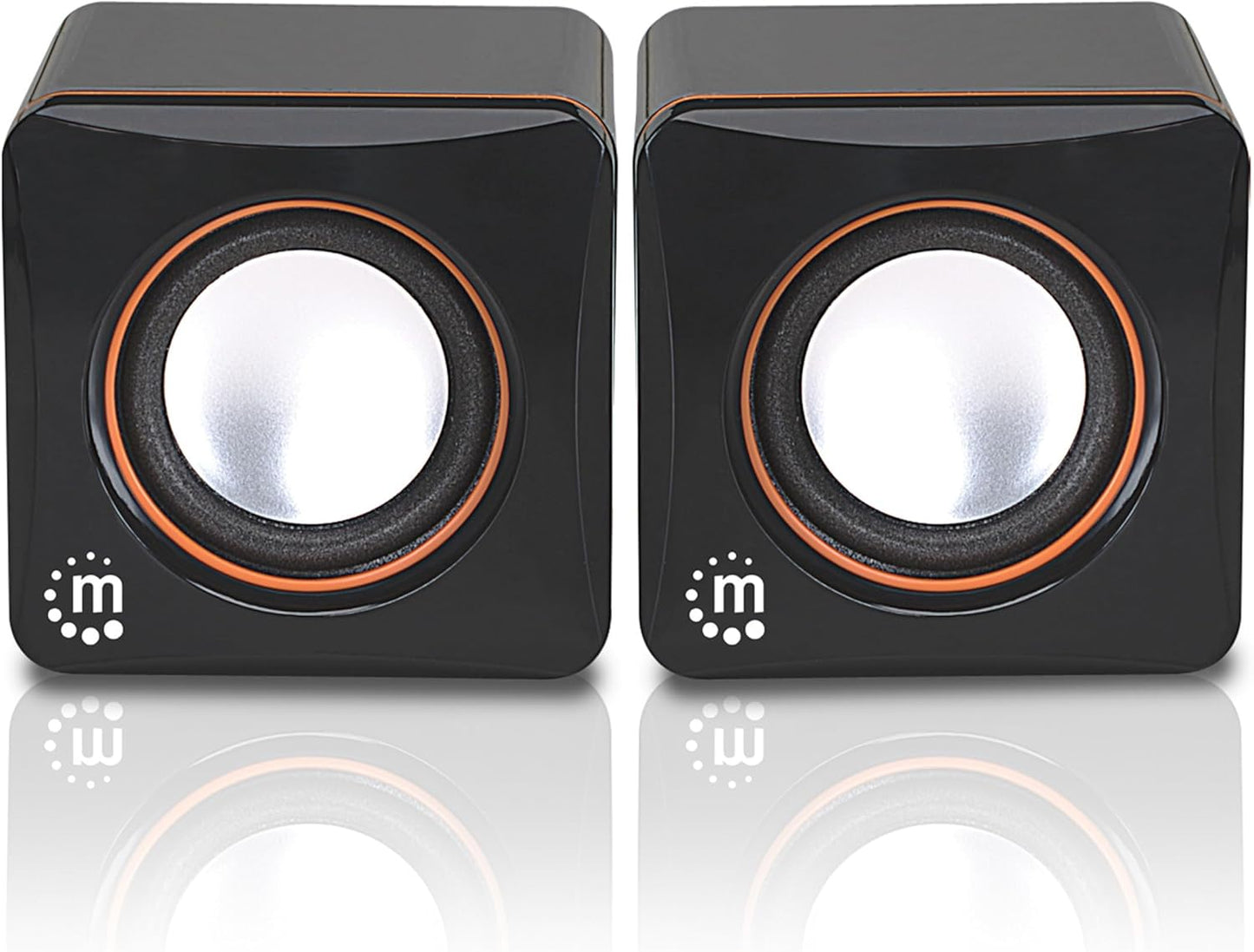 Compact USB Stereo Speakers - Easy Laptop Connection - Volume Control - 3 Yr Warranty - Black Orange