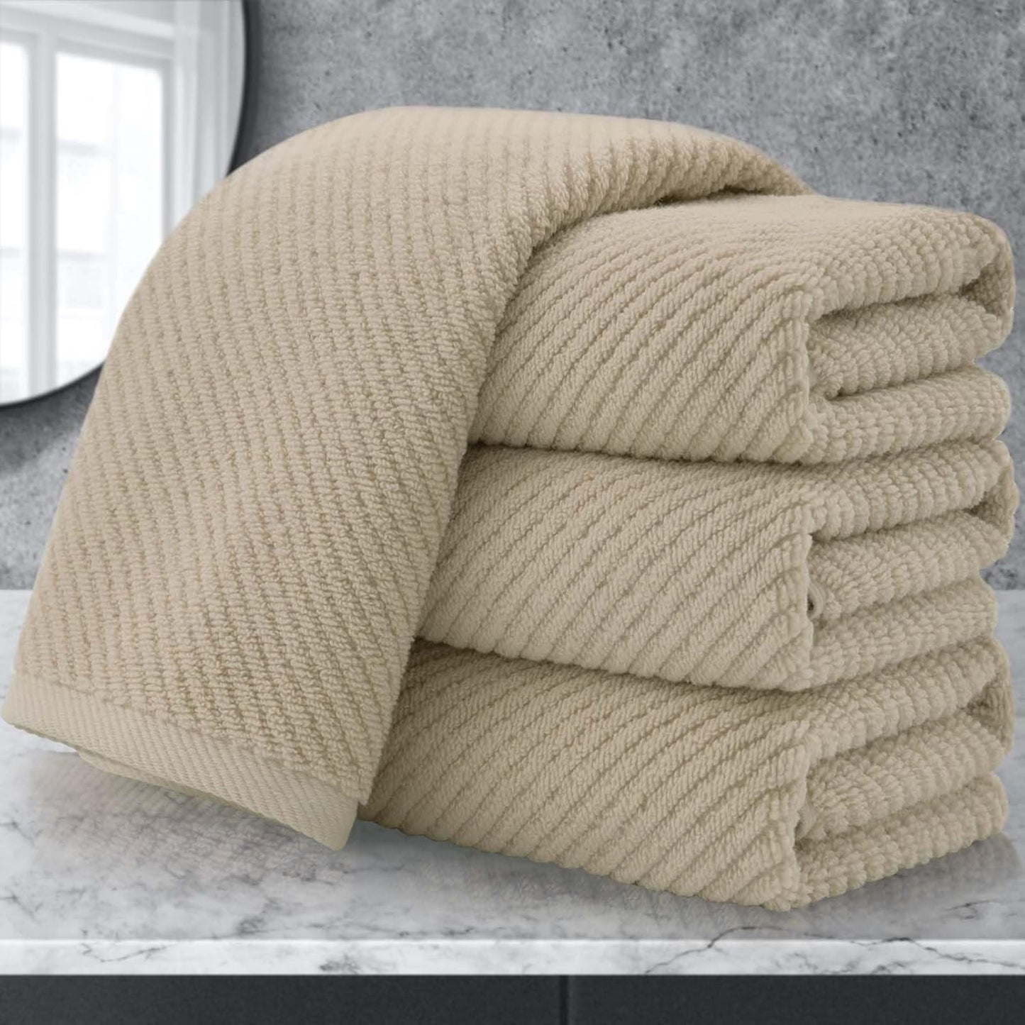 Beige Hand Towels Set of 4 - Luxury 100% Cotton Quick Dry