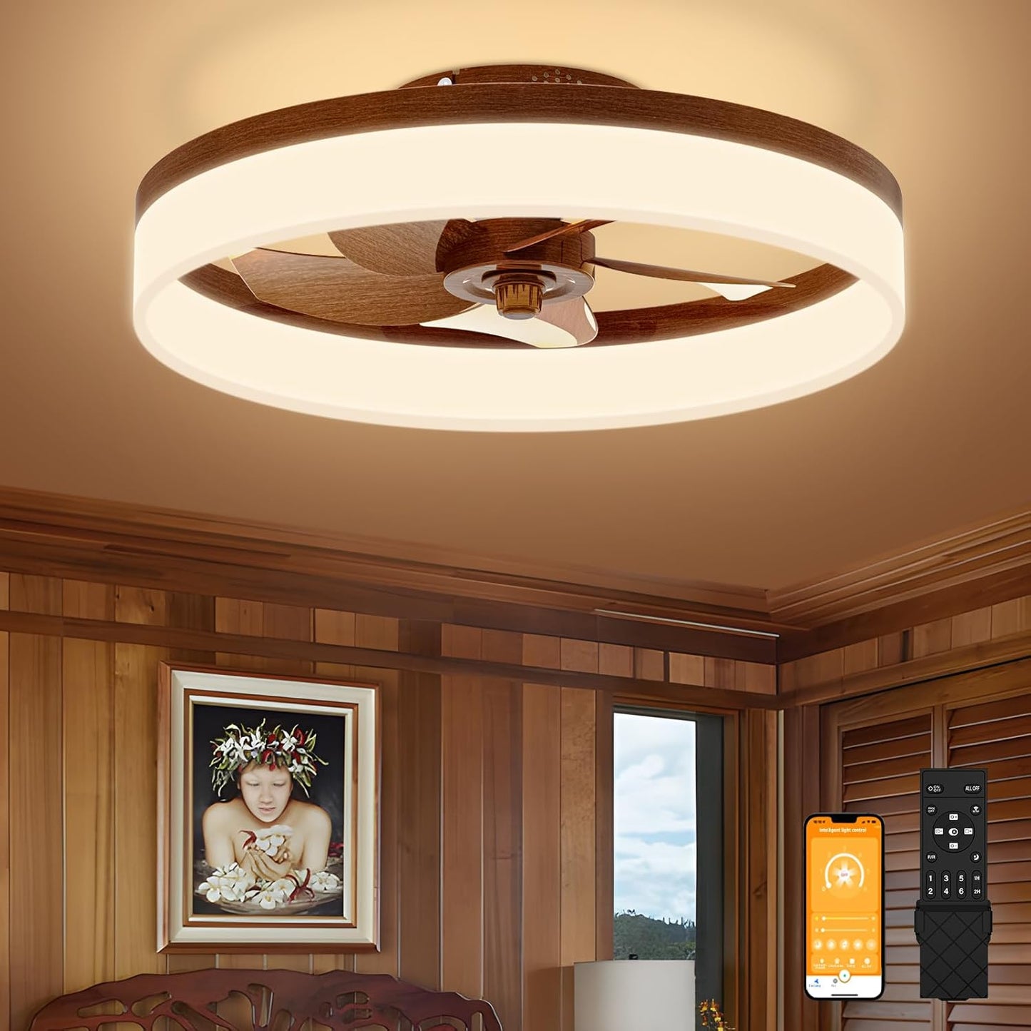 VOLISUN Farmhouse Ceiling Fan with Lights and Remote Control