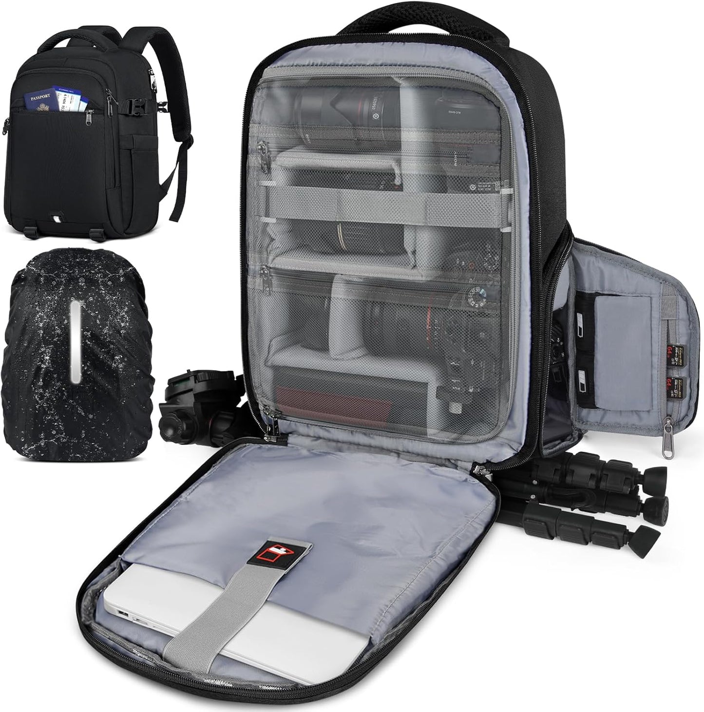 RAINSMORE Camera Backpack: Waterproof, Laptop Compartment, Anti-Theft