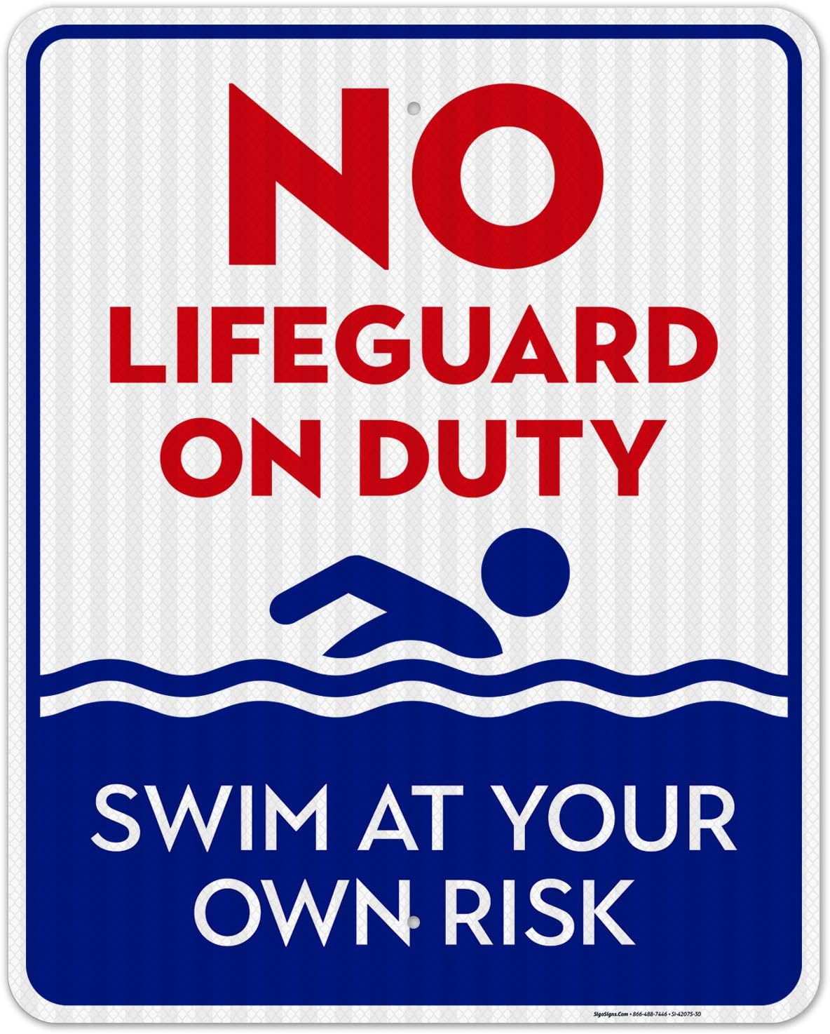 No Lifeguard On Duty Sign for Pool Safety, 24x30 in Aluminum