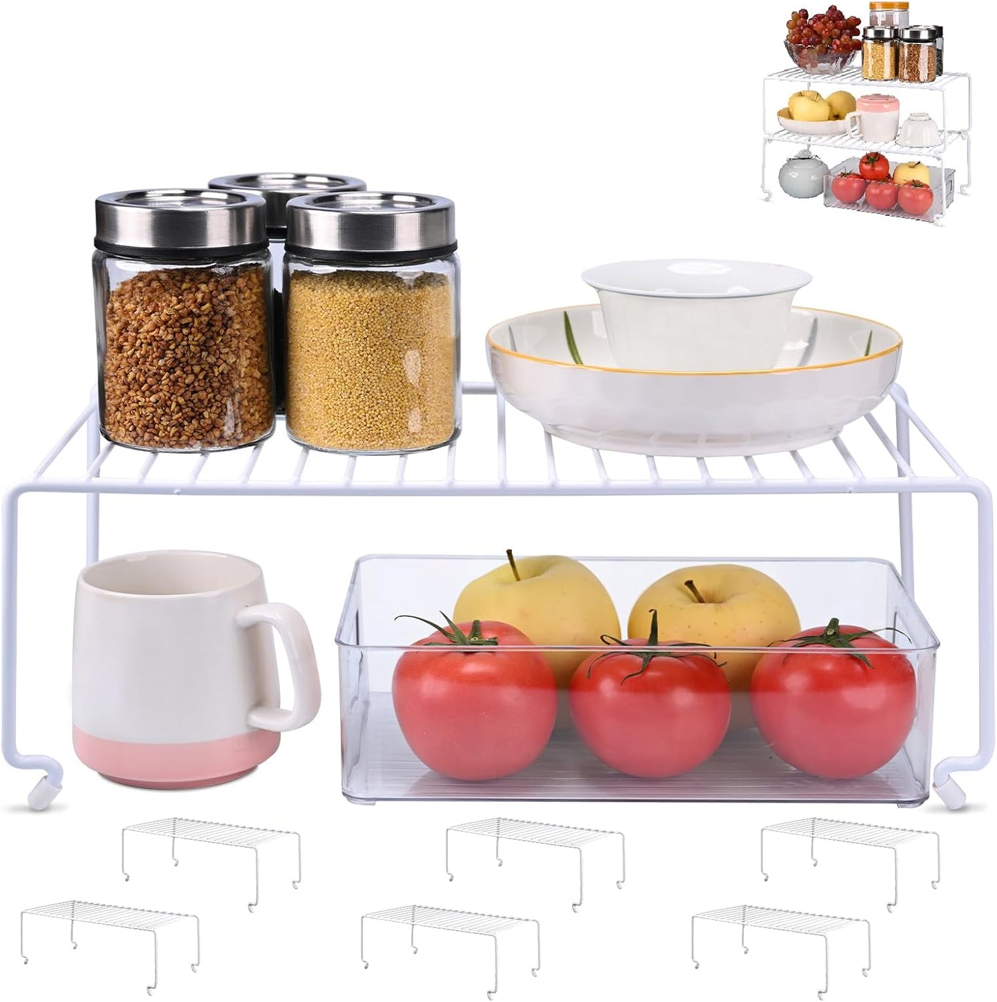 6-Pack Large Multi-Level Organizer Rack for Kitchen Storage
