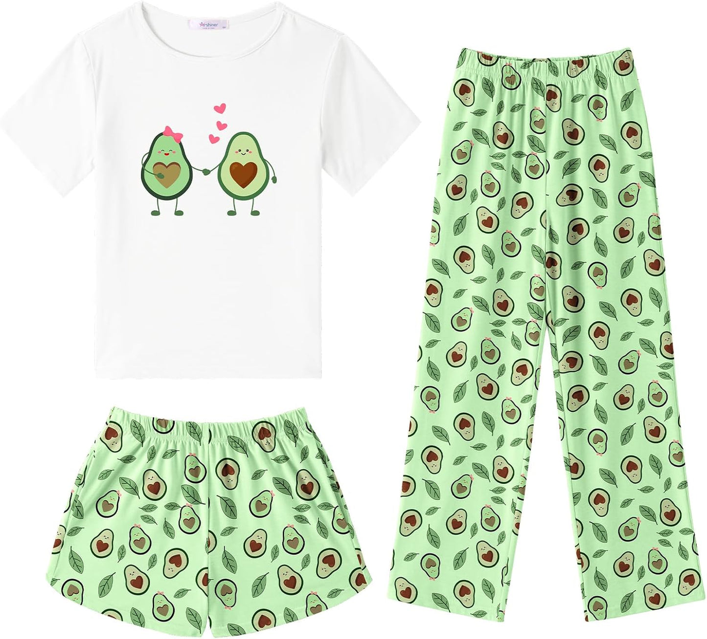 Arshiner Girls Pajama Set 3 Piece Soft Cute Sleepwear for Summer