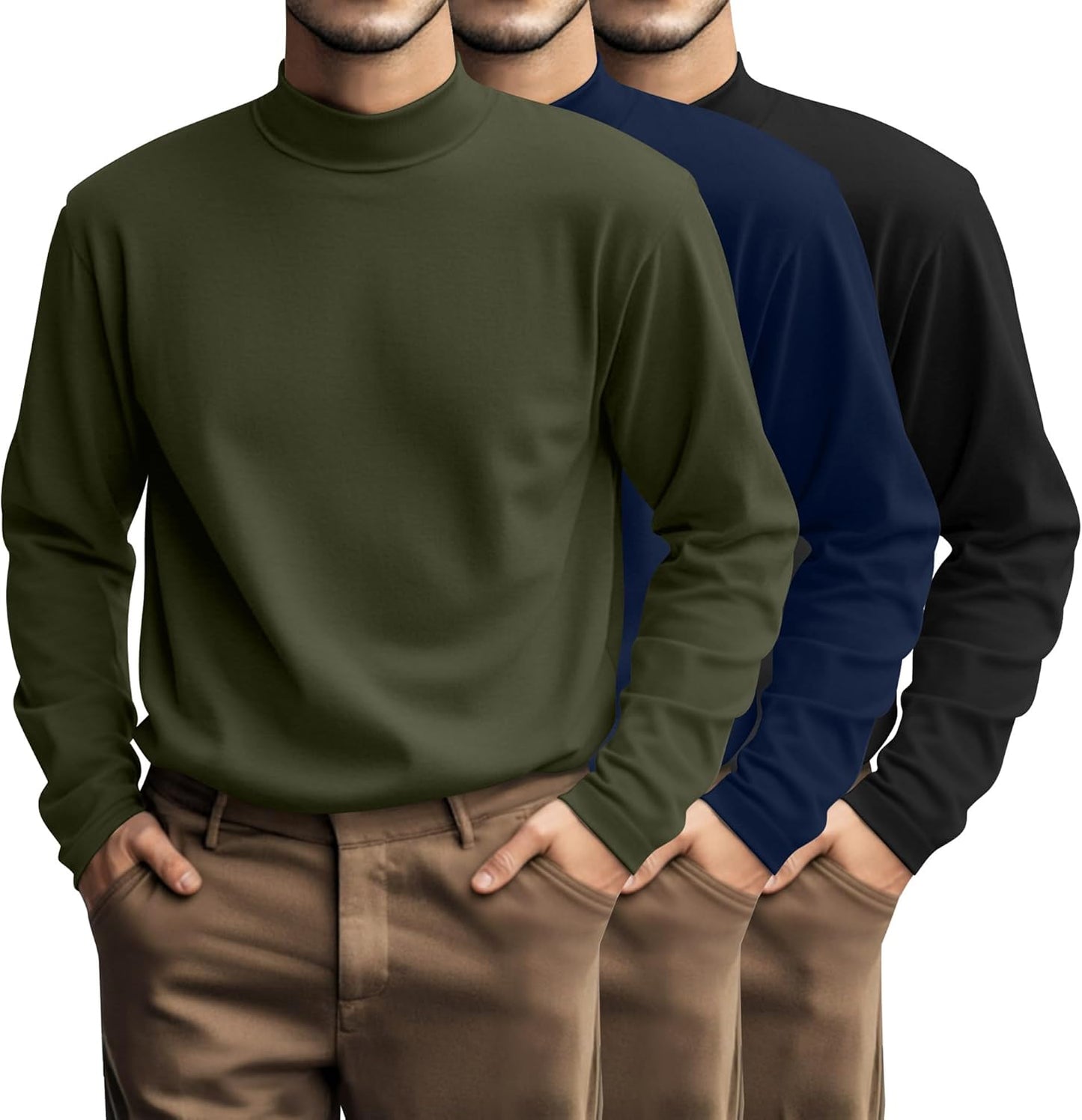 Plus Size Men's Mock Turtleneck Shirt 3 Pcs Casual Set