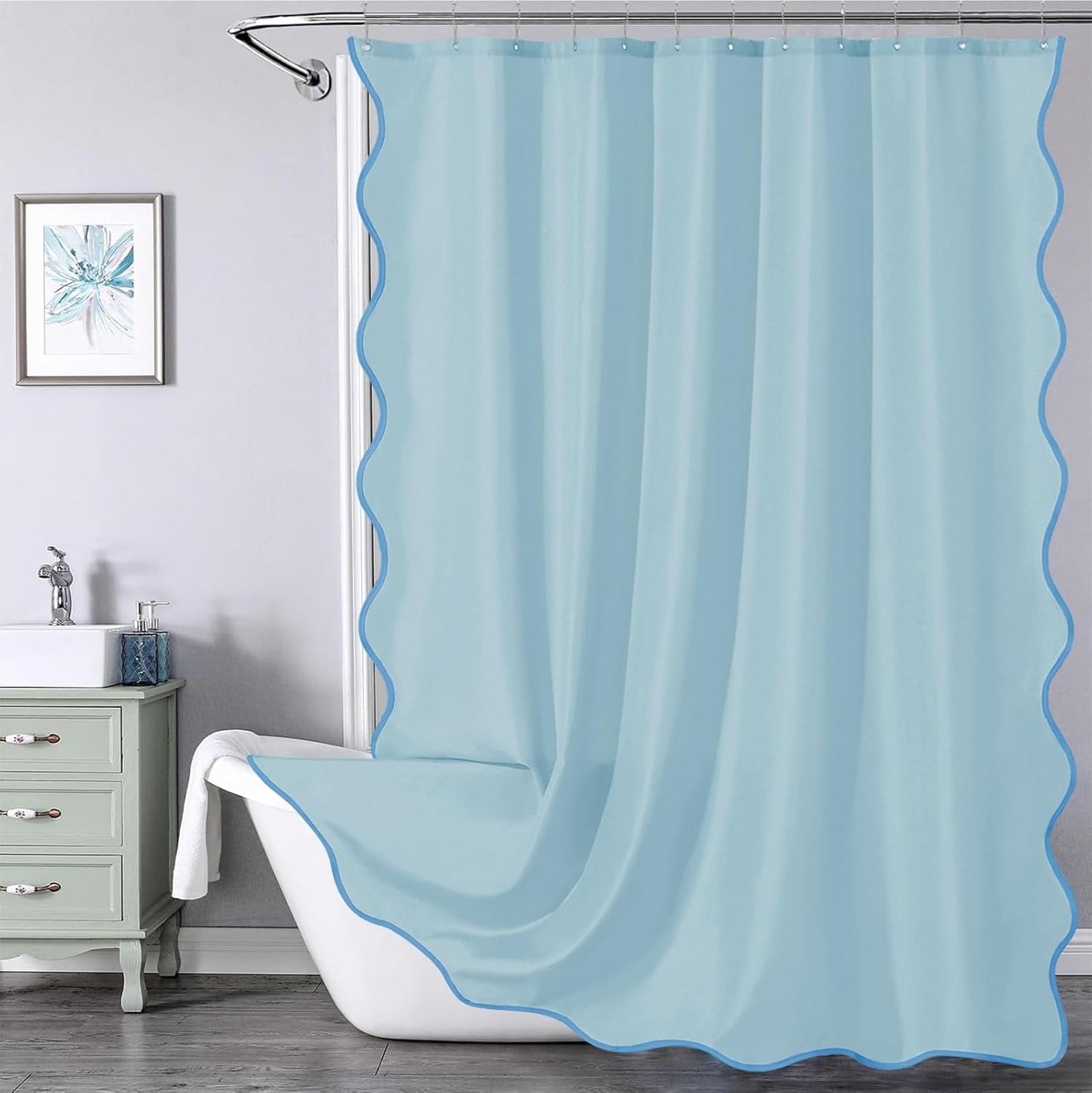 ORTIGIA Blue Scalloped Shower Curtain - Modern Waterproof Design