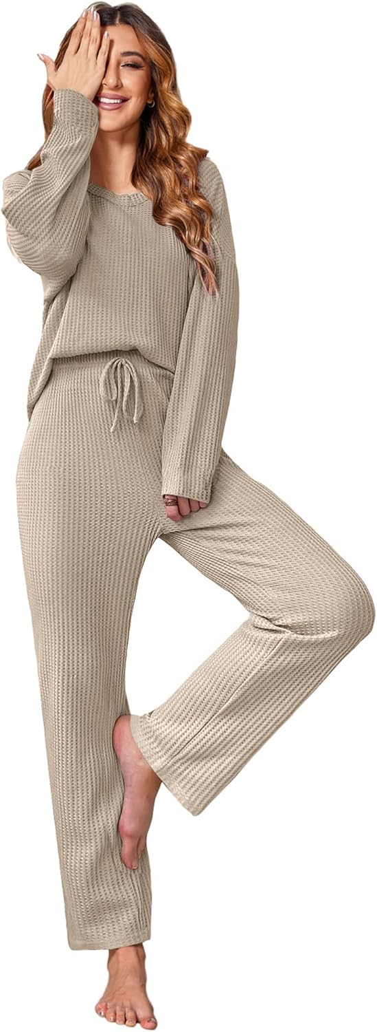 Ekouaer Women's Waffle Knit Pajama Sets for Cozy Comfort