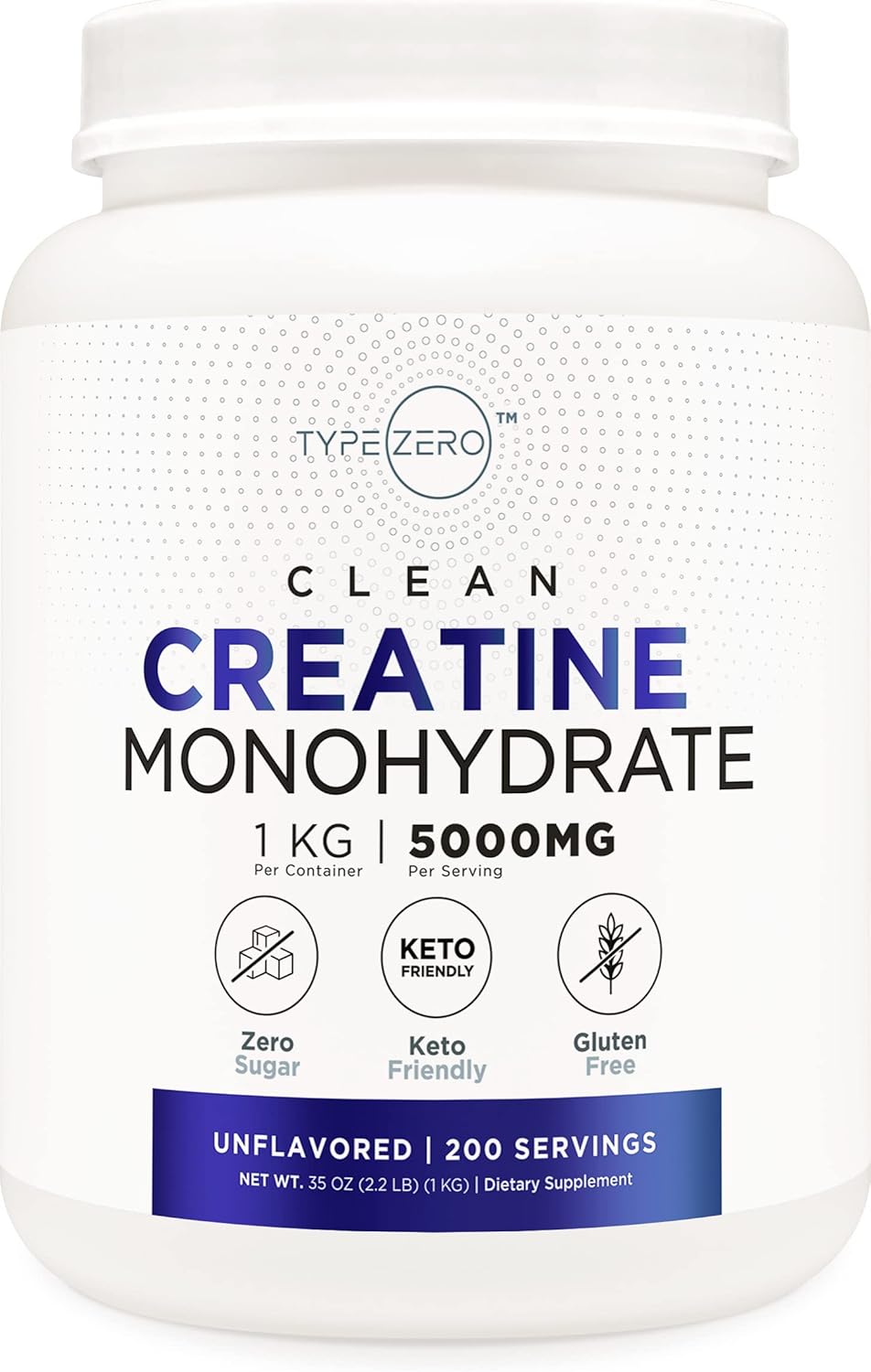 Type Zero Creatine Monohydrate 1 KG - Unflavored, Zero Sugar