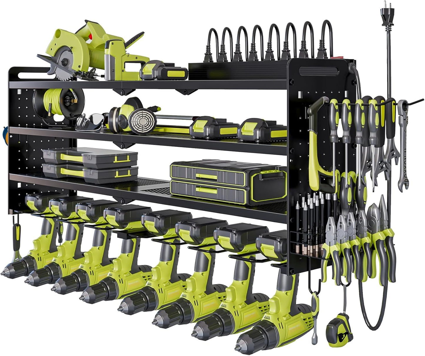 Space-Saving Power Tool Organizer with Charging Station - Garage Tool Rack